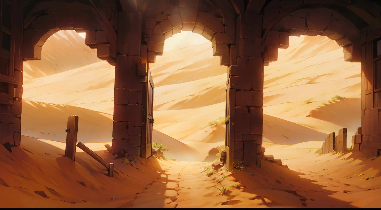 desert with many big doors , comic book, comic drawing, digital art style, 8k resolution