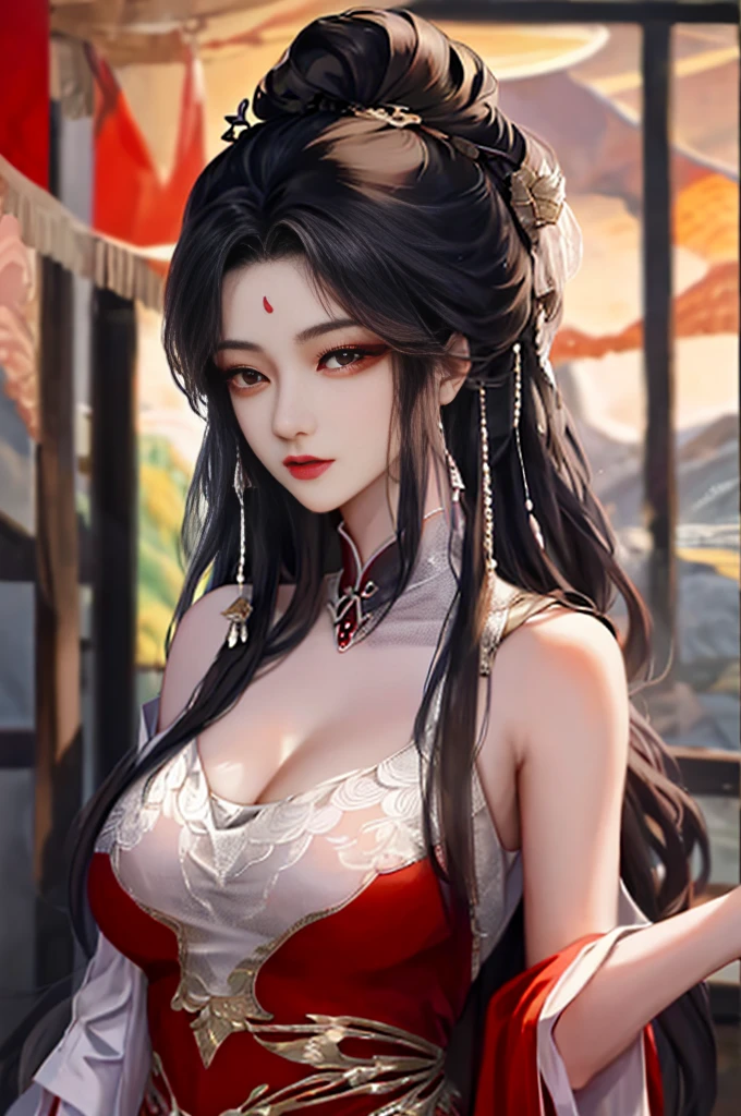 heroes&#39;A masterpiece in the style of ancient Wei Zi，Close-up of a woman with black hair，reddress，Exquisite epic character art，Presenting stunning aesthetics and antique atmosphere，The delicate brushstrokes and depth of field in the picture make you immersed in the scene，Fan Qiwu quasi-world can be regarded as the beauty of mountains and rivers，Liu Yifei,