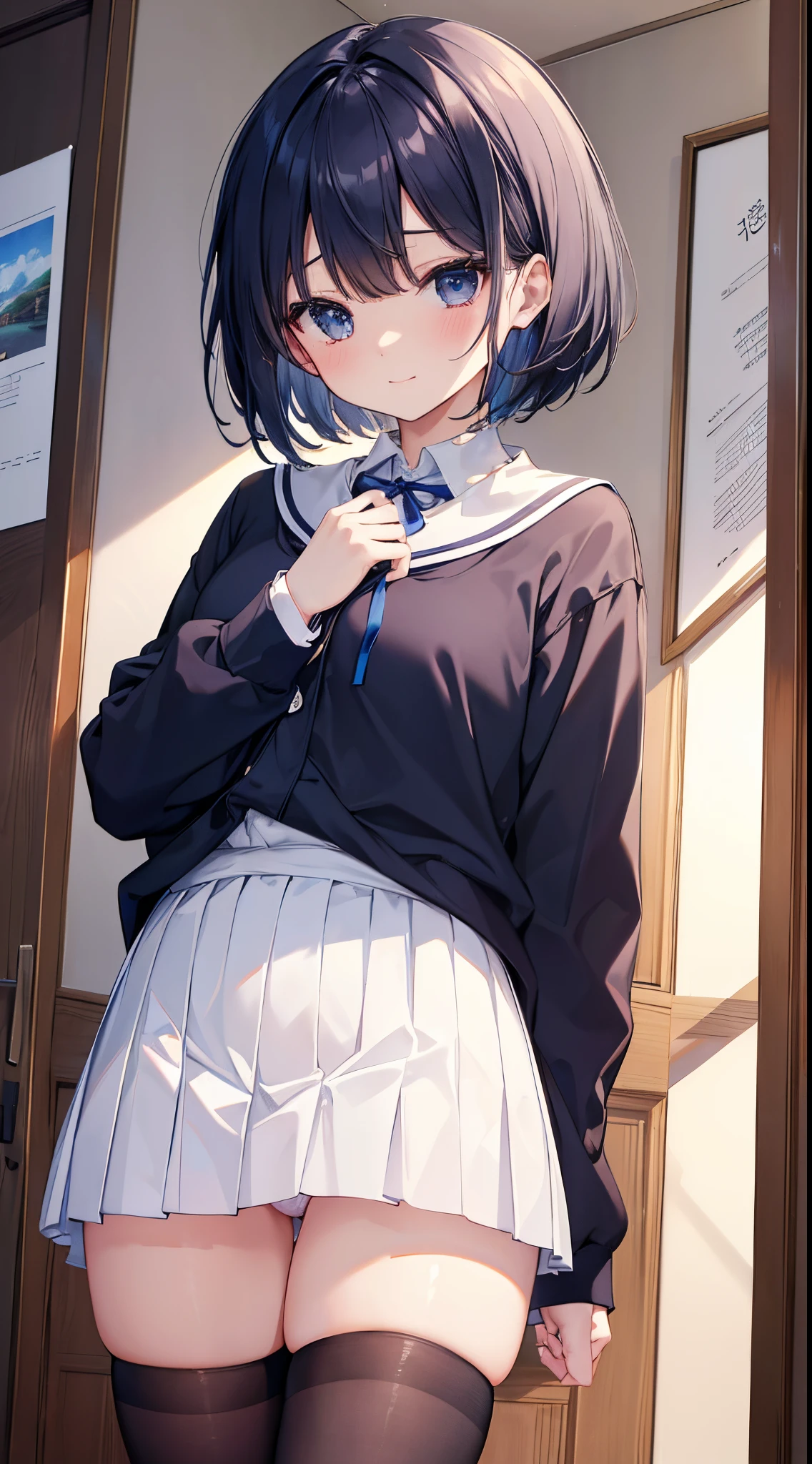 Anime girl in a short skirt and a black shirt - SeaArt AI