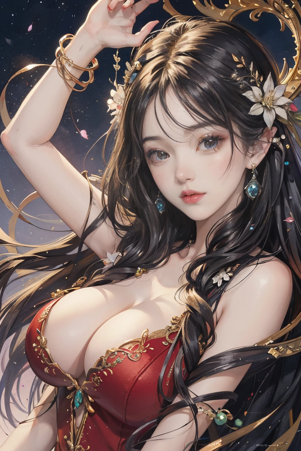 （tmasterpiece，top-quality，Best quality at best，offcial art，Beautiful and beautiful：1.2），（1 busty girl），The content is very detailed，Colorful，The most detailed，offcial art，Unity8k wallpaper，ultra - detailed，Beautiful and beautiful，Big breasts are beautiful，tmasterpiece，Best quality at best，（tangled，datura，Tangles，entangled），divinelight，artistically，Flash drawing，PerfectNwsjMajic