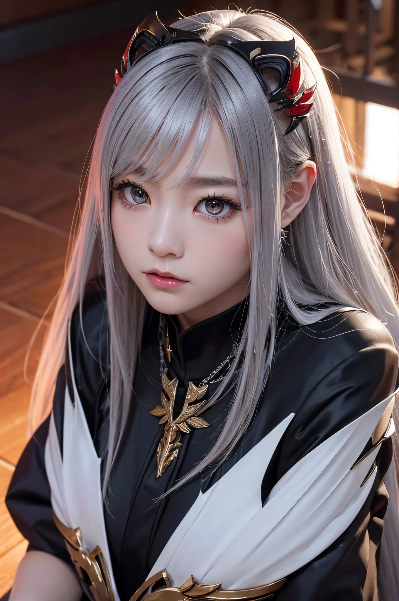 1 Japanese、War Frame、Prime、Si Prime、Bolt Prime、saryn prime dynamic pose、complex pattern、heavy-metal、energy line、Faceless Glowing Eyes、With long silver hair、wind blown hair、elegent、vehement、Blood red and black uniform、Bloody wings、独奏、A desert、Sunny、with light glowing、toenails、 Dramatic lighting、 (​masterpiece:1.2)、top-quality、hight resolution、beautifuldetails、ighly detailed、Perfect litthing、Stroke Hua、frombelow