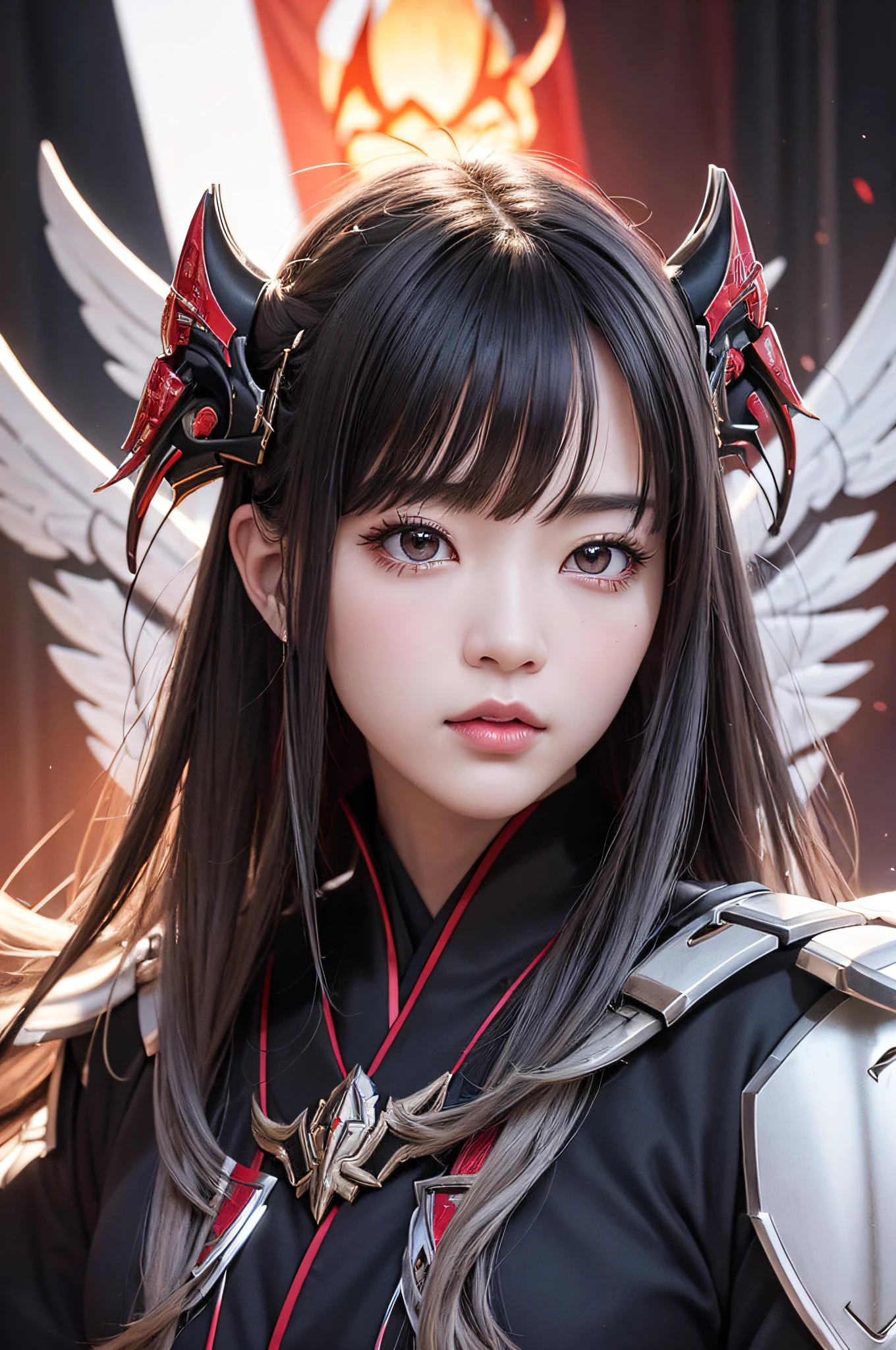 1 Japanese、War Frame、Prime、Si Prime、Bolt Prime、saryn prime dynamic pose、complex pattern、heavy-metal、energy line、Faceless Glowing Eyes、With long silver hair、wind blown hair、elegent、vehement、Blood red and black uniform、Bloody wings、独奏、A desert、Sunny、with light glowing、toenails、 Dramatic lighting、 (​masterpiece:1.2)、top-quality、hight resolution、beautifuldetails、ighly detailed、Perfect litthing、Stroke Hua、frombelow