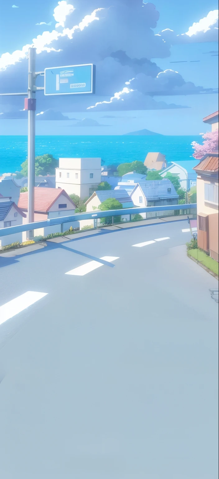 Animation scene of street with cars and houses, Anime background art, Anime landscapes, beautiful anime scenery, anime backgrounds, beautiful anime scenes, Anime landscapes, Anime landscape concept art, Anime countryside landscape, anime style cityscape, Makoto Shinkai's style, anime scene, Anime beautiful peaceful scene, Estilo de Makoto Shinkai, Summer street near the beach