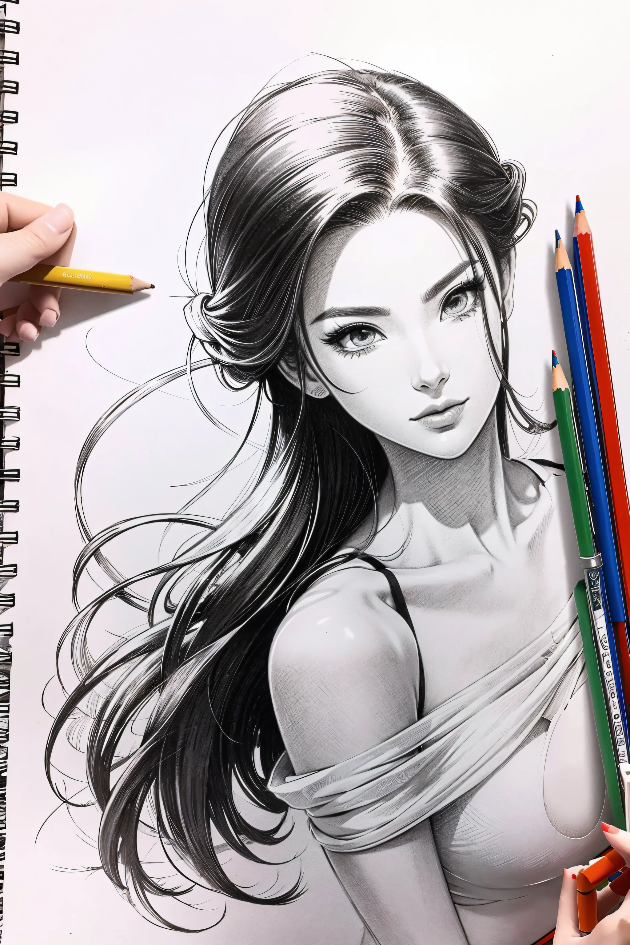 pencil drawing、Dramatic style、cartoon、Masterpiece、top-quality、best composition、ultra-detailliert