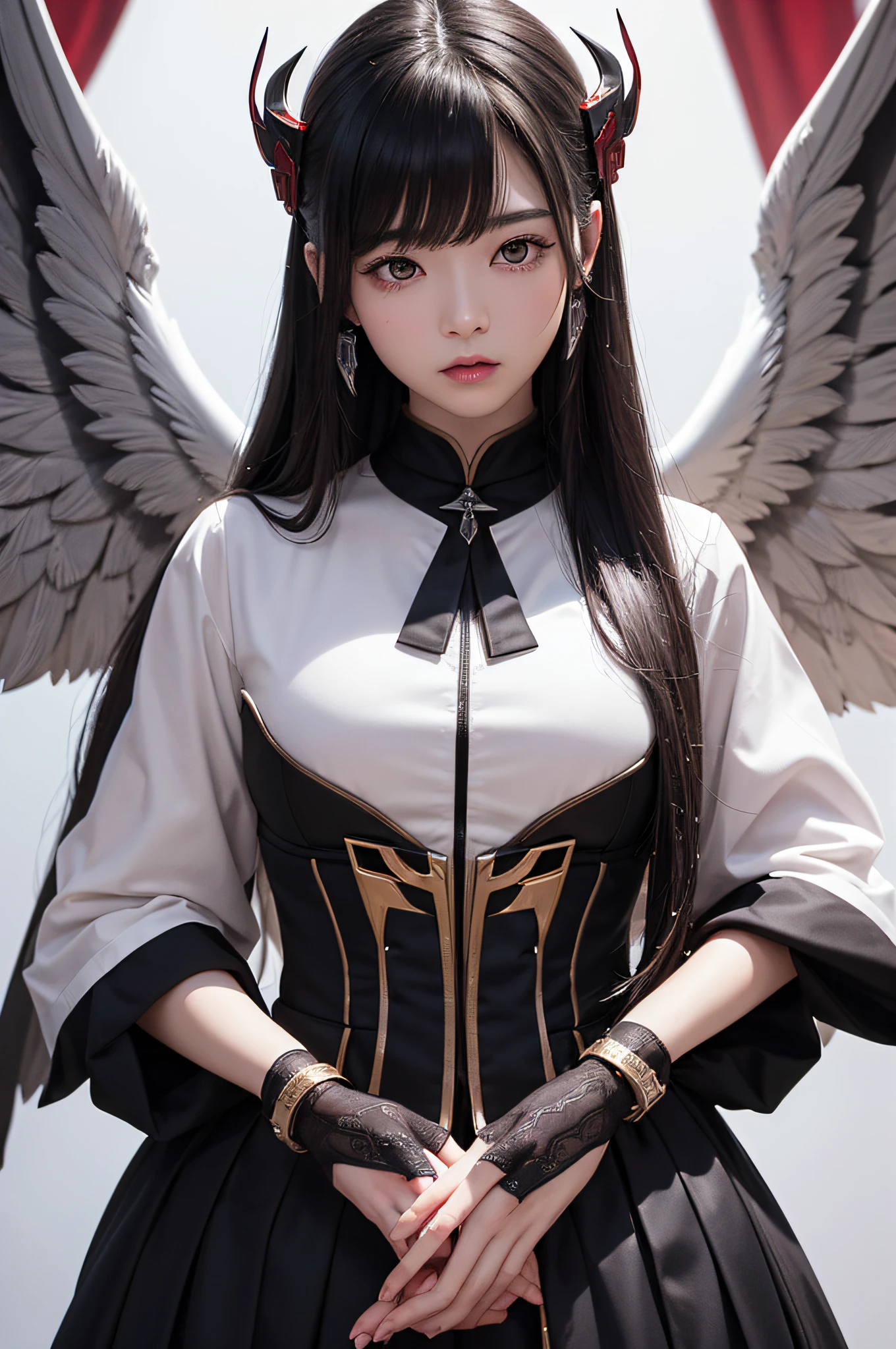 1 Japanese、War Frame、Prime、Si Prime、Bolt Prime、saryn prime dynamic pose、complex pattern、heavy-metal、energy line、Faceless Glowing Eyes、With long silver hair、wind blown hair、elegent、vehement、Blood red and black uniform、Bloody wings、独奏、A desert、Sunny、with light glowing、toenails、 Dramatic lighting、 (masterpiece:1.2)、top-quality、hight resolution、beautifuldetails、ighly detailed、Perfect litthing、Stroke Hua、frombelow