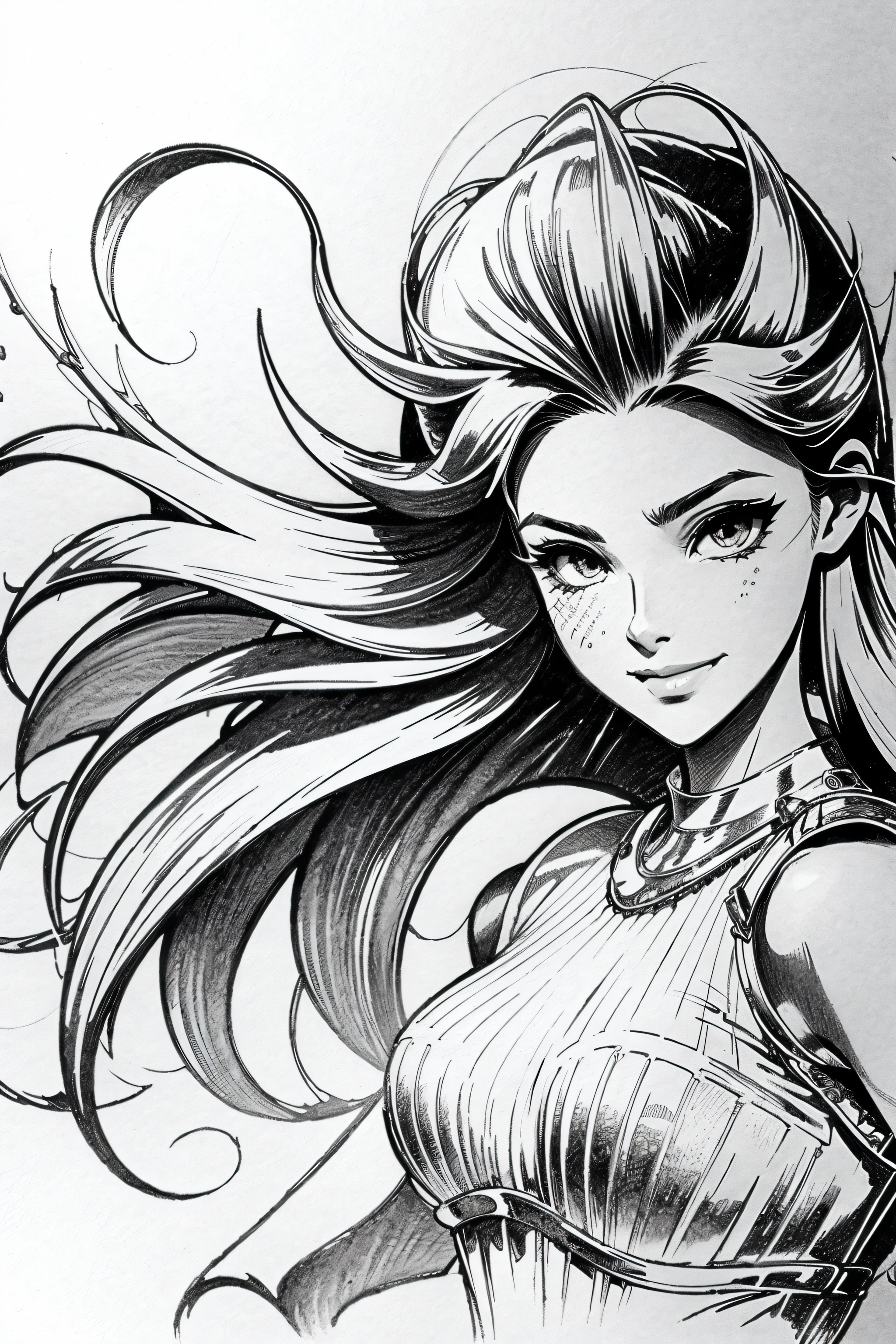 pencil drawing、Dramatic style、cartoon、Masterpiece、top-quality、best composition、ultra-detailliert