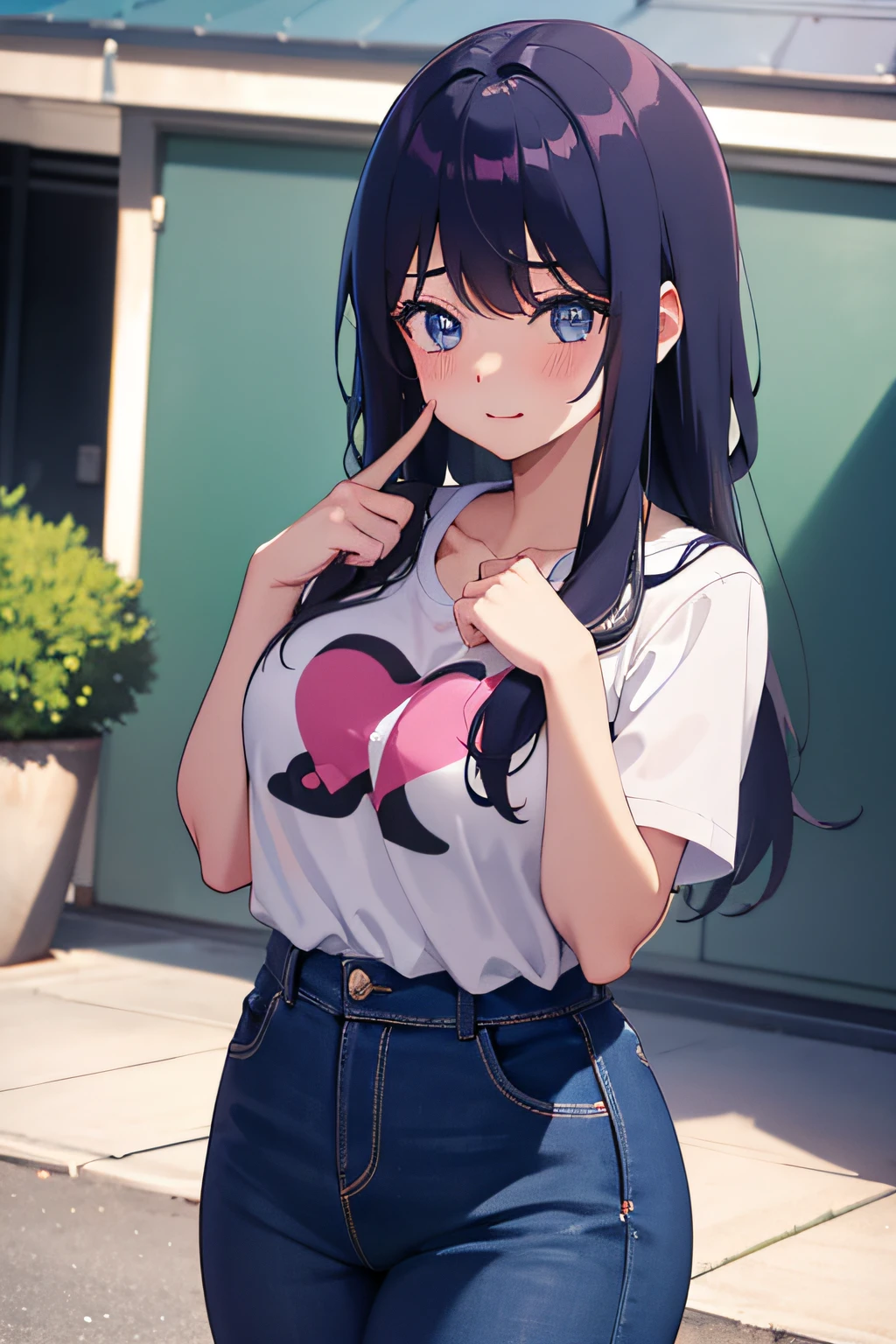 A fat anime girl wearing casual clothes,bbw、Put your index finger to your lips、Put your hands on your chest、 secret、confidential, top secret style, secret, top secret style photos, secret <, Seductive Anime Girl, けもの, oppai, secret romance, covert, animesque, covert, Ecchi, Soft!!, soft top, Surprise,
