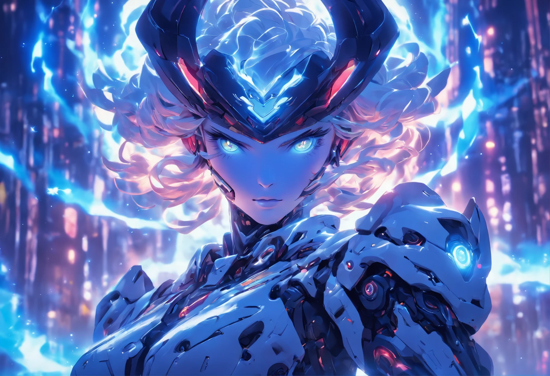 (cow boy shot:1.2),(wide - angle shot), (shot from afar:1.3), (Complicated details:1.4), (tmasterpiece) , ((anime robots, Beautiful puppet, ((white skinned)), angelicales, 1个Giant Breast Girl, magia)), (Perfect aesthetic eyes:1.3) , (詳細な目) , (The halo:1.2) , (Ring of Fire:1.3), (Mechanical wings), (wings:1.3), glowing, Double ponytail hair, Colorful hair, (Perfect hands:1.1), (Anatomically correct body:1.4), (s the perfect face), Majestic guardian knight | Super detailed robot armor | 电影灯光 | intricate filigree metal design | 16k | Unreal Engine5 | octaneratingrendering | 3D, (Anatomically correct :1.4), (Holographic hyperspace metaverse 50mm, ultra - detailed, Fantasy Background, Be red in the face, Alone), (Combat posture:1.3), (Magic Array:1.3), lightning effects, (Ray traching), Show your abilitiesA.my., (glowing light eyes) , (Luminous Particle) , 16k wallpaper, Robot woman,