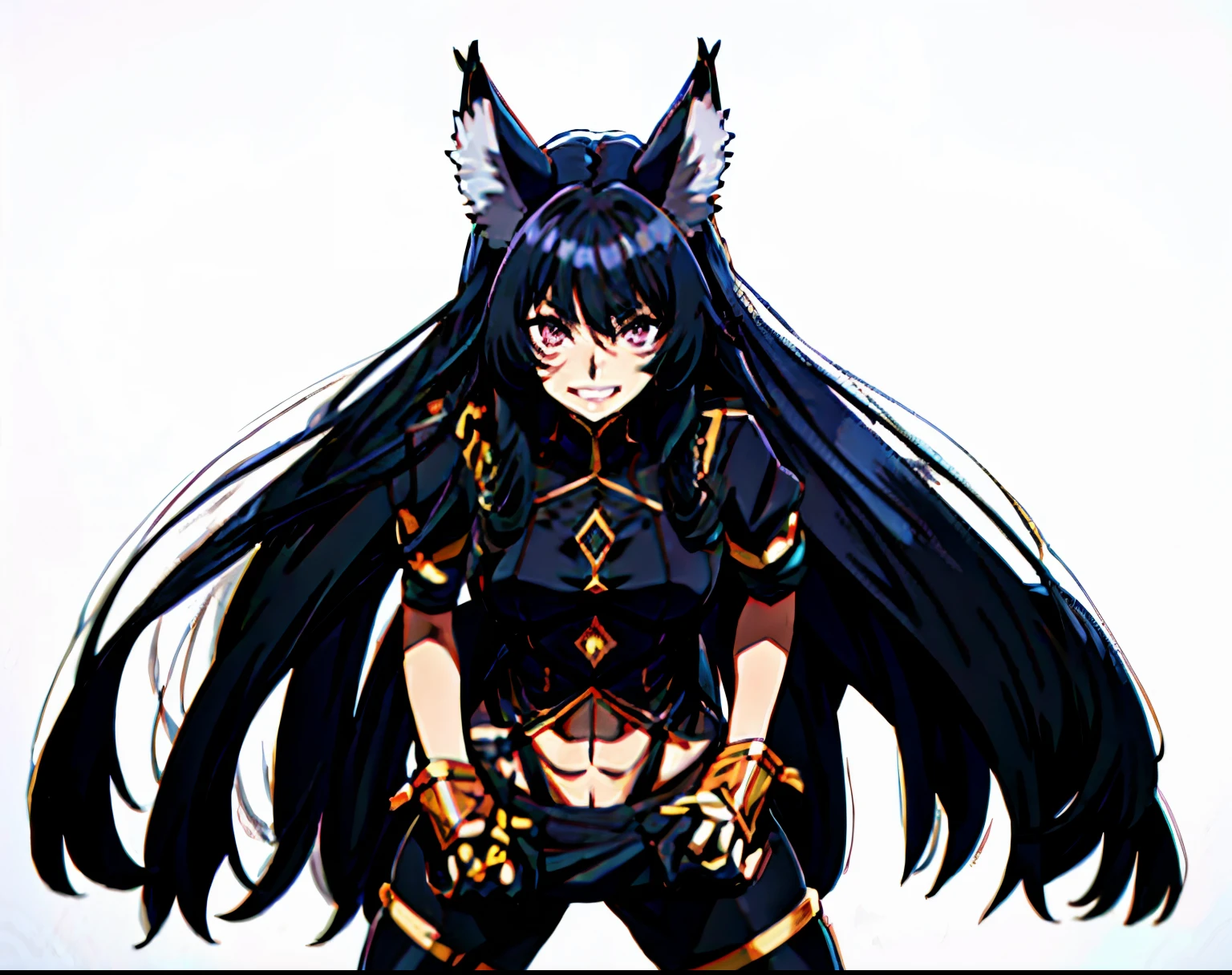 anime character with long black hair and horns standing in front of a white background, anime moe artstyle, mystical anubis valkyrie, albedo from the anime overlord, mika kurai demon, noire, official character art, demon anime girl, female anime character, best anime character design, anime catgirl, anime monster girl, detailed anime character art, hestia, delta
