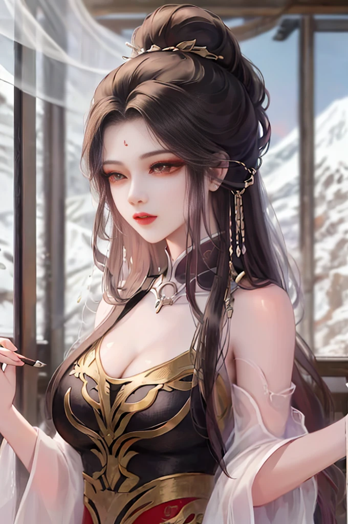 heroes&#39;A masterpiece in the style of ancient Wei Zi，Close-up of a woman with black hair，Red dress，Exquisite epic character art，Presenting stunning aesthetics and antique atmosphere，The delicate brushstrokes and depth of field in the picture make you immersed in the scene，Fan Qiwu quasi-world can be regarded as the beauty of mountains and rivers，Liu Yifei,