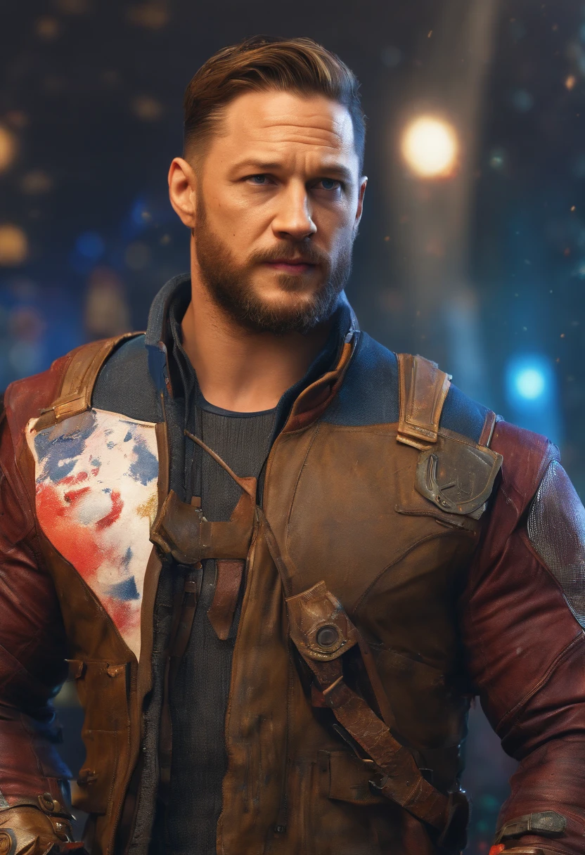 Tom Hardy in the role of Starlord, Style des Gardiens de la Galaxie, Realstic, 8k, Detailed, professionnel