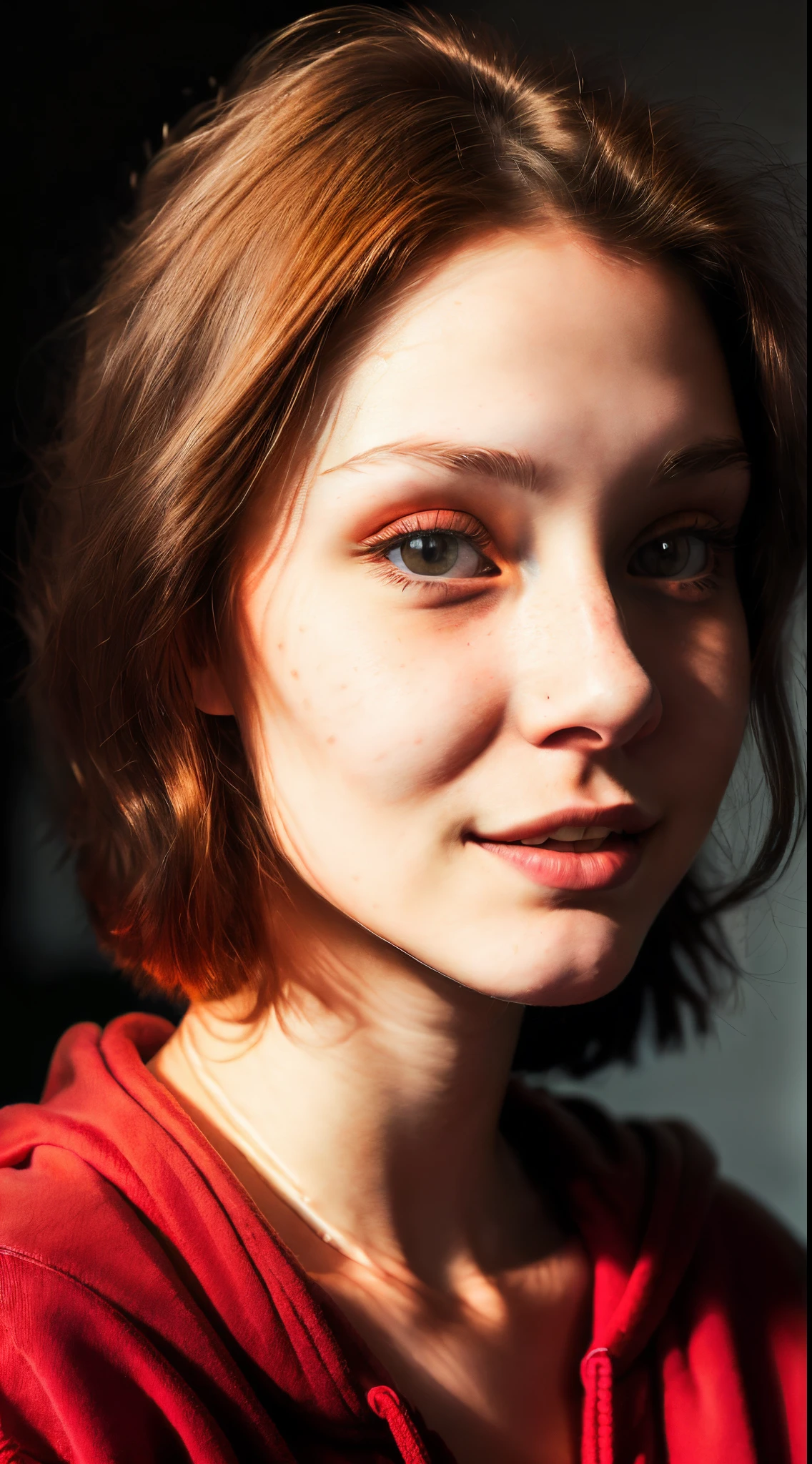 (editorial photograph of a 21 year old russian woman), (highly detailed face:1.4) (smile:0.7) (background inside light, bright, private study:1.3) POV, camera f1.6 lens ,rich colors ,hyper realistic ,lifelike texture, dramatic lighting, white hoodie