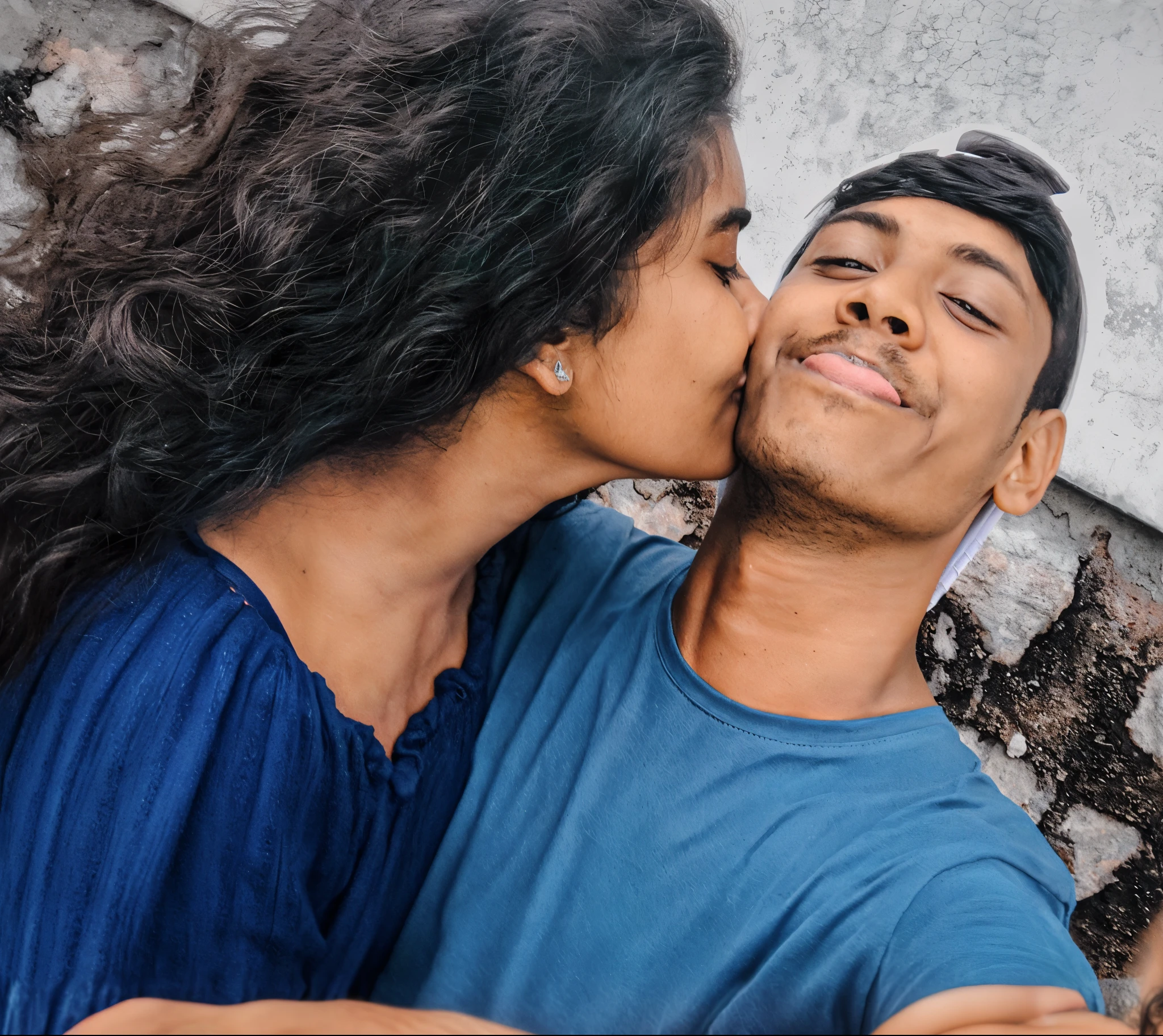 there is a man and woman kissing each other on the cheek, in love selfie, kissing together cutely, couple kissing, couple pose, selfie photography, facebook post, jayison devadas, kissing, jayison devadas style, kissing smile, profile pic, kissing together, lovely couple, lovely kiss, by Max Dauthendey, kissing each other, couple