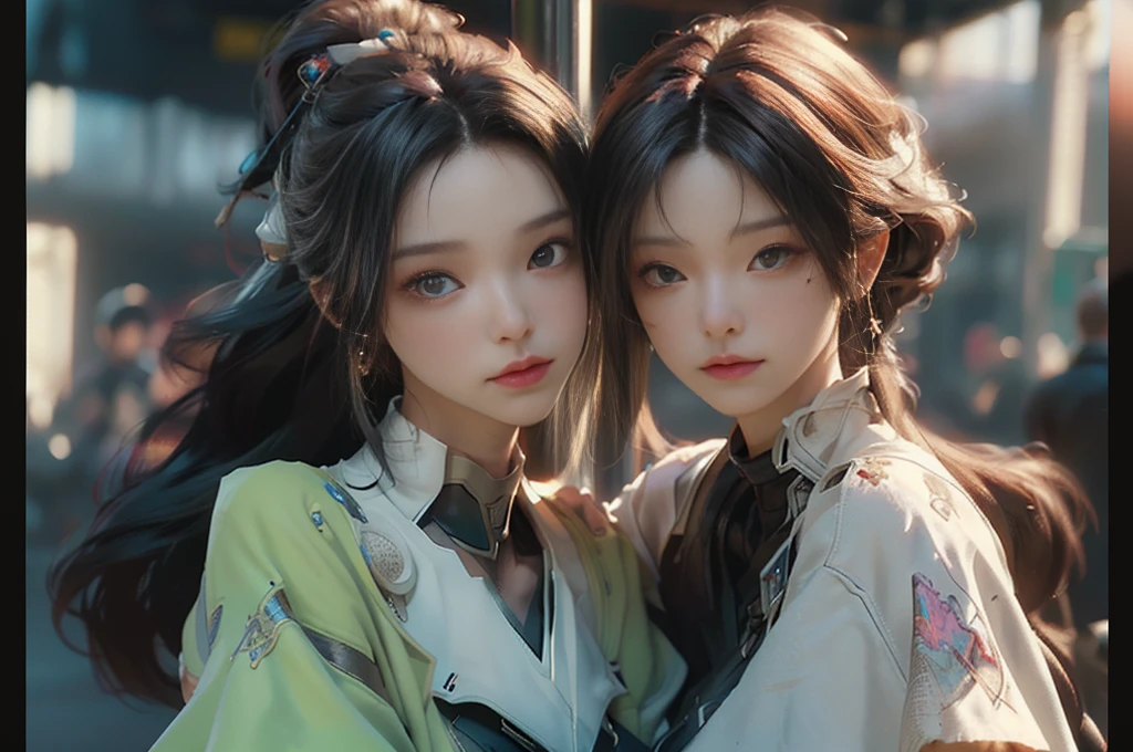 ((Best Quality)), ((Masterpiece)), (Detail: 1.4), 3D, Beautiful Cyberpunk Female Image, HDR (High Dynamic Range), Ray Tracing, NVIDIA RTX, Super Resolution, Unreal 5, Subsurface Scattering, PBR Texture, Post-Processing, Anisotropic Filtering, Depth of Field, Maximum Sharpness and Sharpness, Multi-layer Texture, Albedo and Highlight Mapping, Surface Coloring, Mitsu-Accurate Simulation of Material Interactions, Perfect Proportions, Octane Rendering, Two-color Light, Large Aperture, Low ISO, white balance, regular three-point, 8K RAW, beautiful bright pupils, flowing robe, fine pupils, delicate face and eyes, long eyelashes, blush, fluffy hair, pink lips