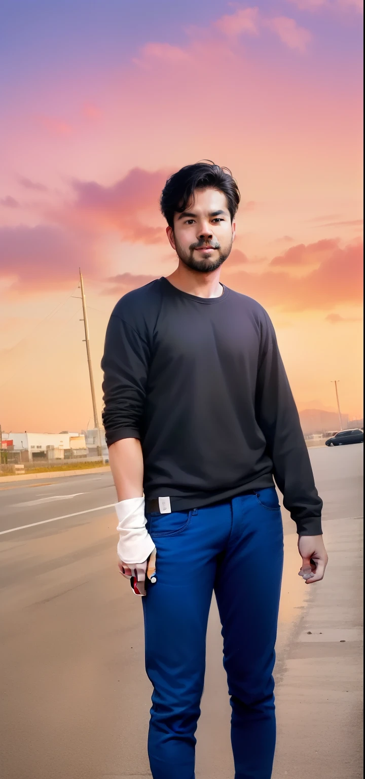 Change background and convert Supermanwith accurate face, cool pose, competition winning, candid picture, in sunny weather, ayan nag, very artistic pose, during sunset