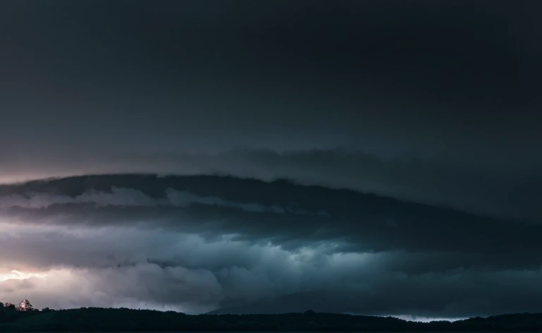 landscape, photorealistic, white rock mountain, dark cloud, dark cloudy,