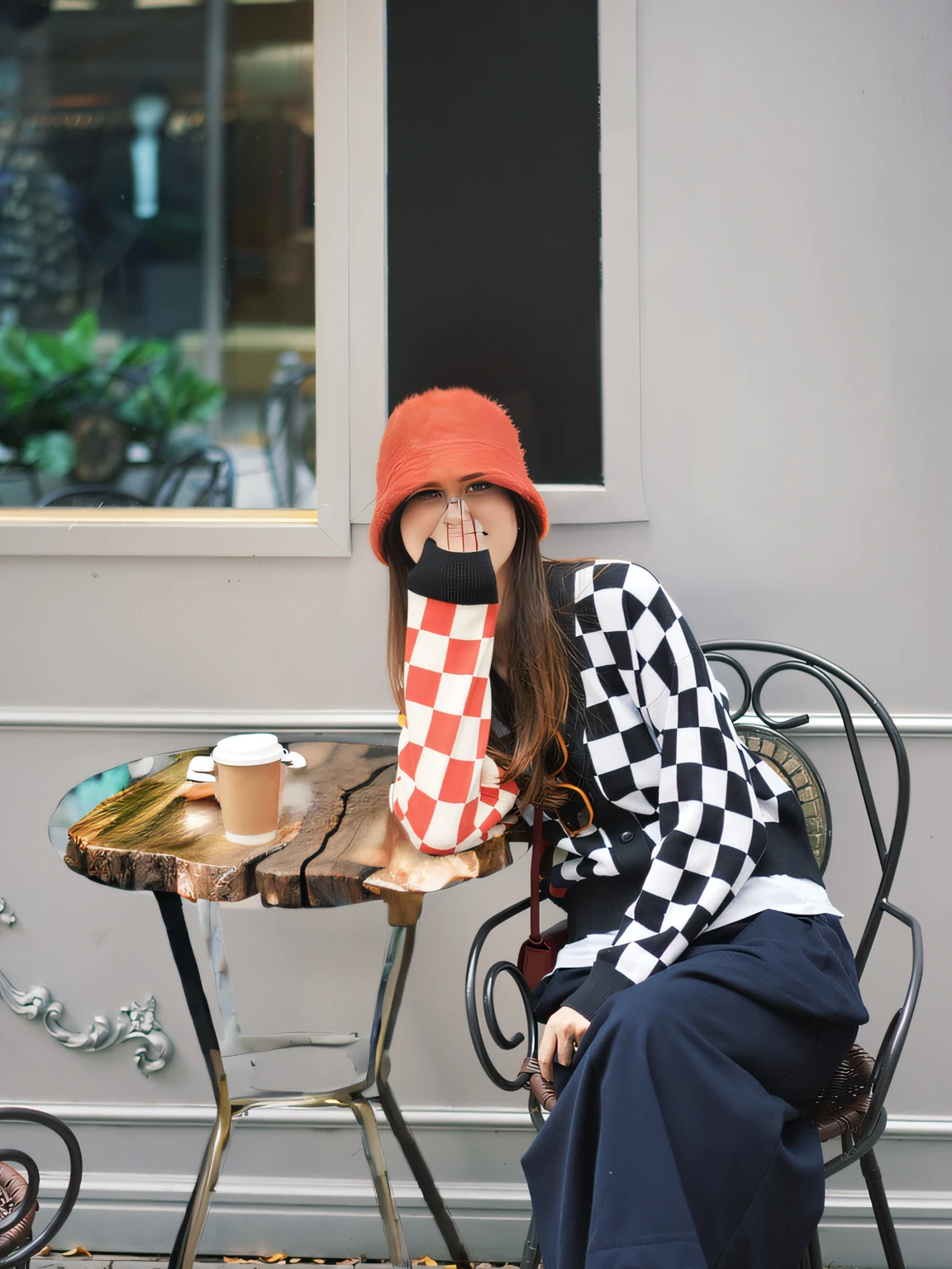 square wooden table,There is wood grain,Slim table legs,(Bokeh)