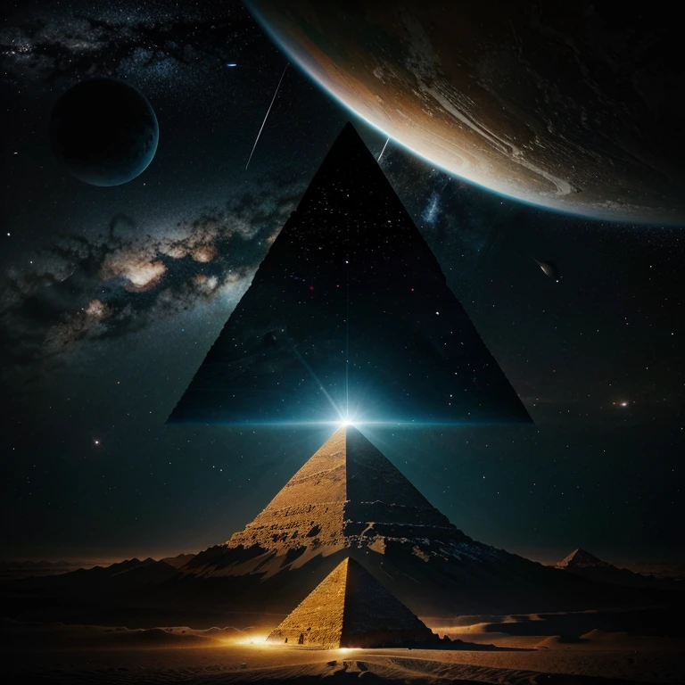 a detailed image of a pyramid in the space around it the five worlds
