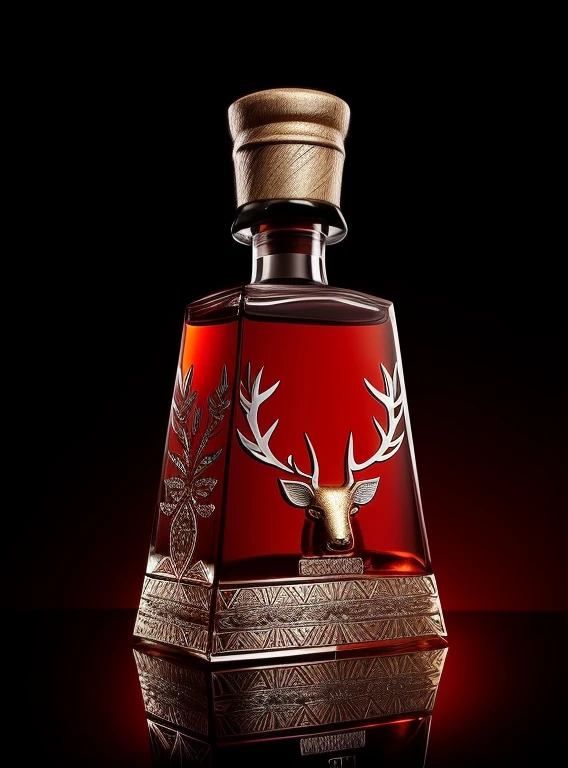 Close-up of a bottle of wine,oda'Salu is on top, Very beautiful whiskey bottle, beautiful whiskey bottle, author:ghana trip, Stunning and detailed, tmasterpiece', triumphant, author:Derek Zabroki, author:Rodney Joseph Byrne, author:Alexander Jimsky, whiskey bottle, Absolutely outstanding, Stunningly detailed