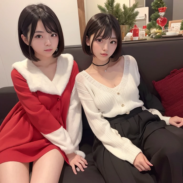1girl in, 22year old, gradient, up looking_で_viewer, Black_hair, Solo by JM, Yoshiko Akishino, Shorthair, sisterhood, Christmas