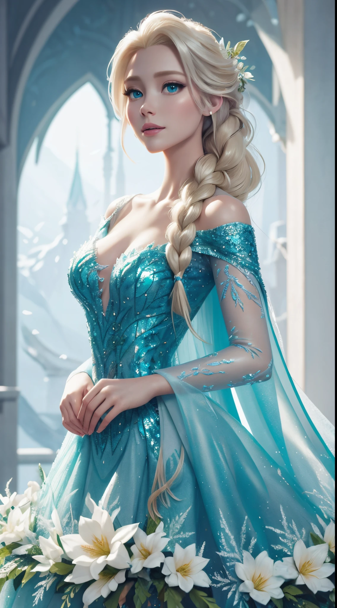 a girl with long blonde hair wearing a green dress, full body, portrait of elsa of arendelle, portrait of elsa from frozen, model elsa, background white, model feeling, frozen fever , Elsa long green dress, green dress spring flowers style dress, beautiful and hot elsa, Disney Frozen Fever Elsa. elsa frozen, elsa from frozen, beautiful elsa, disney art style, elsa, disney character style,  art in the style of disney, japanese anime artist drawn, beautiful anime portrait, disney art,