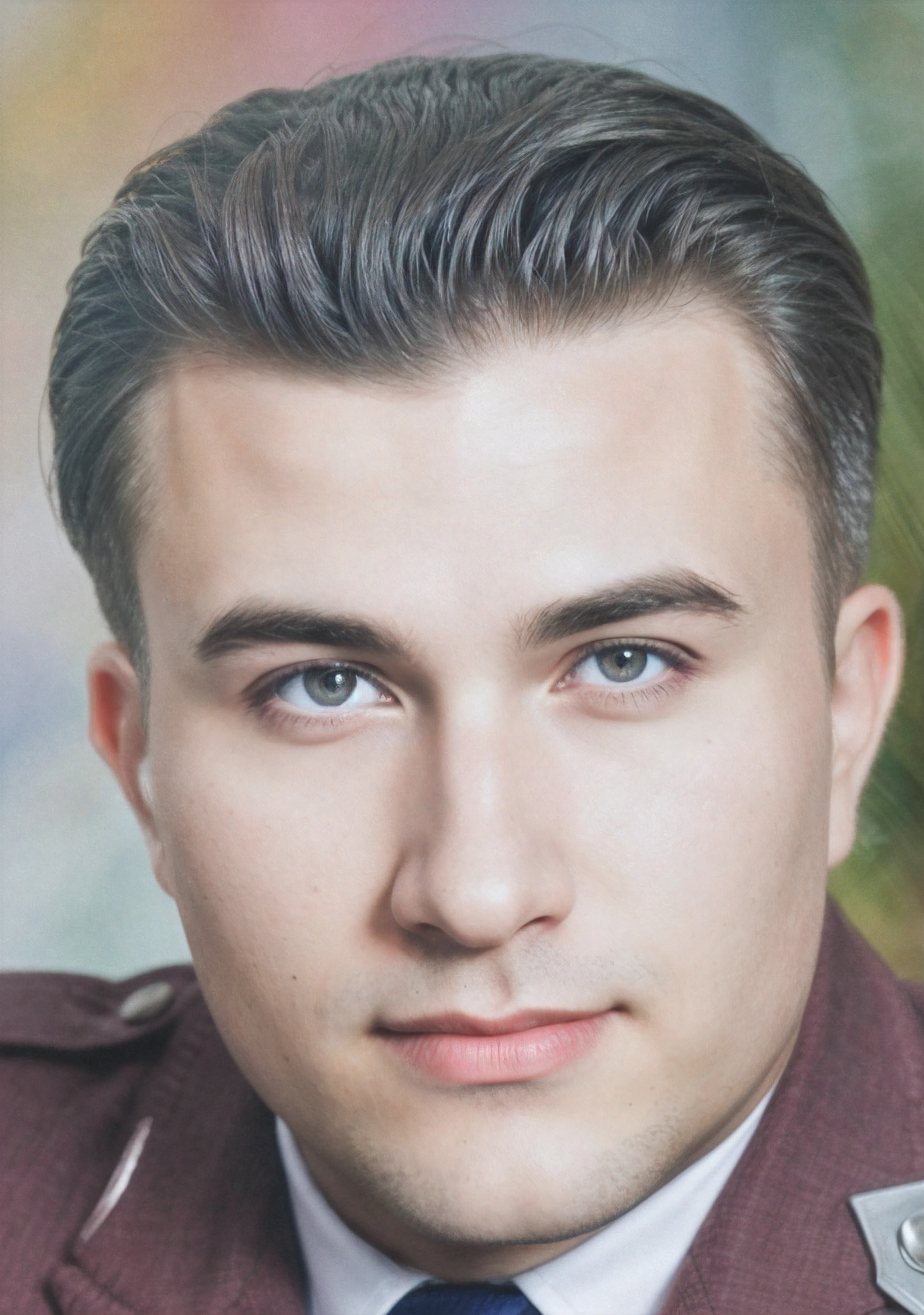 Homem de uniforme roxo, cabelo grisalho, amazing photograph, best quality, 8K, high quality, Ultra detailed, (best quality), (high detailed skin, full sharp:1.2), 8k uhd, dslr, detailed face