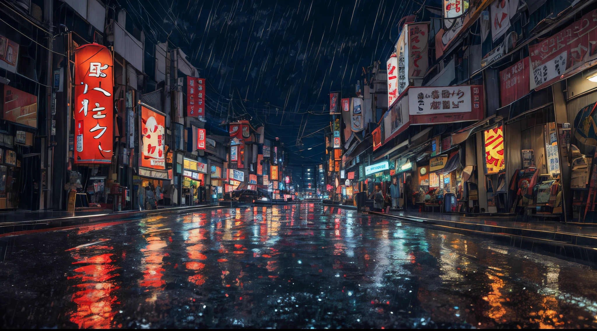 Osaka night, raining day, without crowded, masterpiece, best quality, high quality,extremely detailed CG unity 8k wallpaper, HDR, Chromatic Aberration ,Photorealistic,extremely detailed, trending on artstation, trending on CGsociety, Intricate, High Detail, dramatic, art by midjourney