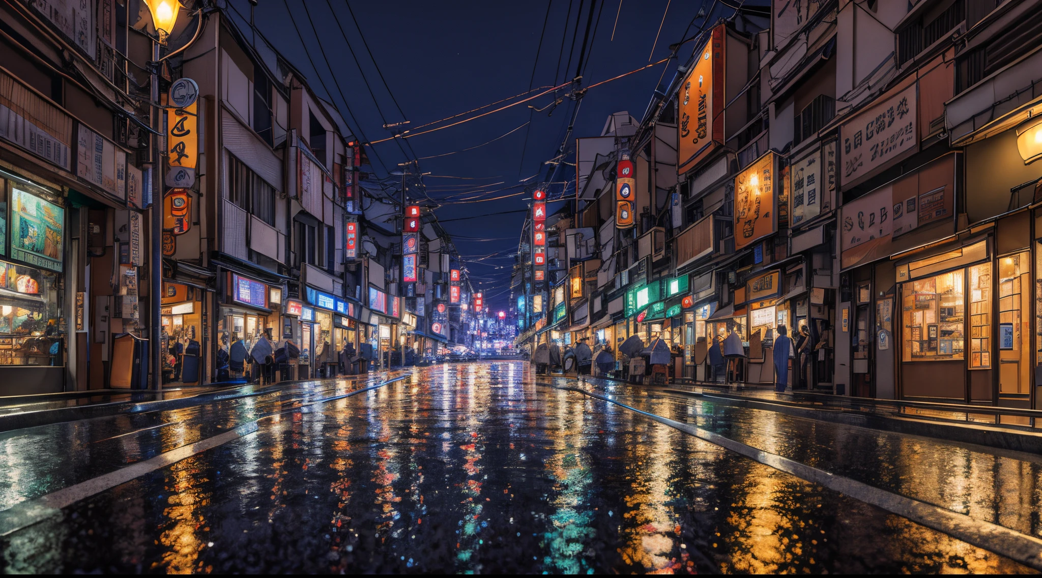 Osaka night, raining day, without crowded, masterpiece, best quality, high quality,extremely detailed CG unity 8k wallpaper, HDR, Chromatic Aberration ,Photorealistic,extremely detailed, trending on artstation, trending on CGsociety, Intricate, High Detail, dramatic, art by midjourney