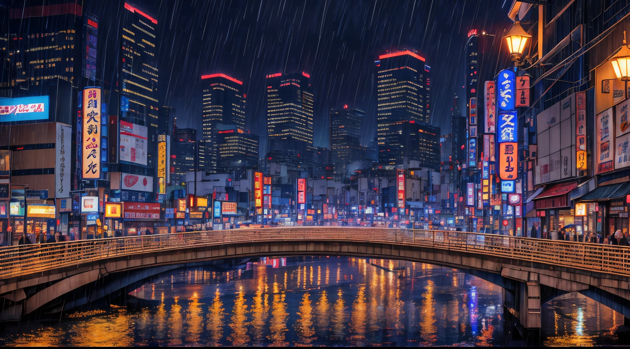 Osaka night, raining day, without crowded, masterpiece, best quality, high quality,extremely detailed CG unity 8k wallpaper, HDR, Chromatic Aberration ,Photorealistic,extremely detailed, trending on artstation, trending on CGsociety, Intricate, High Detail, dramatic, art by midjourney