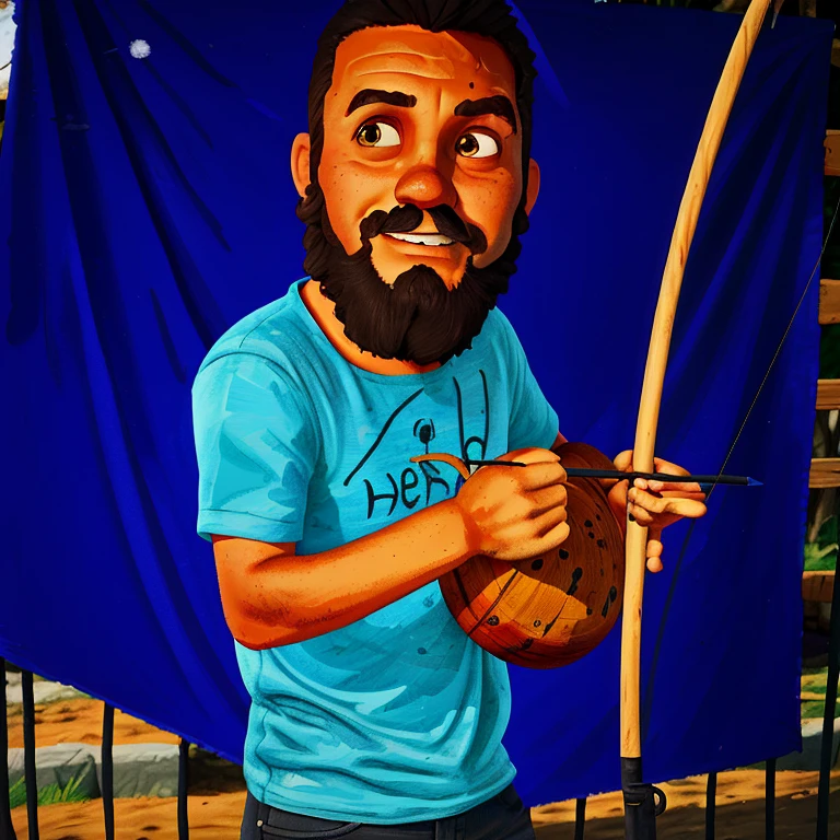 pintura de um homem capoeira tocando berimbau, segurando arco e flecha, pintado digitalmente, Desenhando uma flecha de sua aljava, segurando um arco e flecha, segurando um arco longo, Album art, arte digital. @mariomaniacdude, com arco e flecha, empunhando um arco, apontando seu arco, pintura digital, arco de arqueiro
