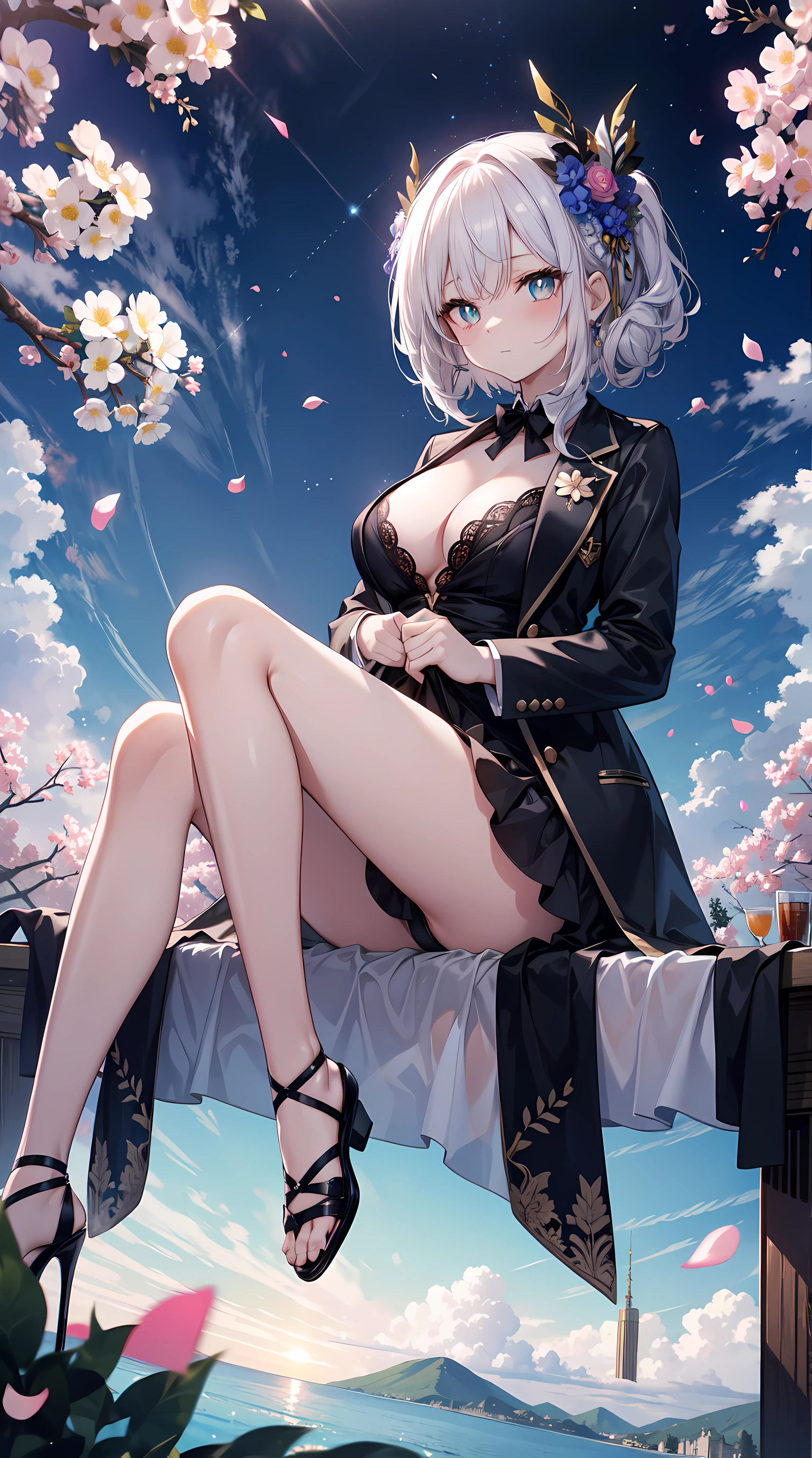 {{{tmasterpiece}, }}, {extremely detaild的 CG unified 8k wallpapers}, Amazing , Detailed pubic hair, Alone, {{Hug your waist tightly}, }, {{ponds}, }, Outdoor sports, sky sky, {{ventania}, }, detailedbackground, beautidful eyes, ssee-through:evening formal robes:0.right pupils, {{Full body lesbian}, }, ng at viewert, 电影灯光, Best quality at best,falling flower petals,pretty legs,Glowing skin