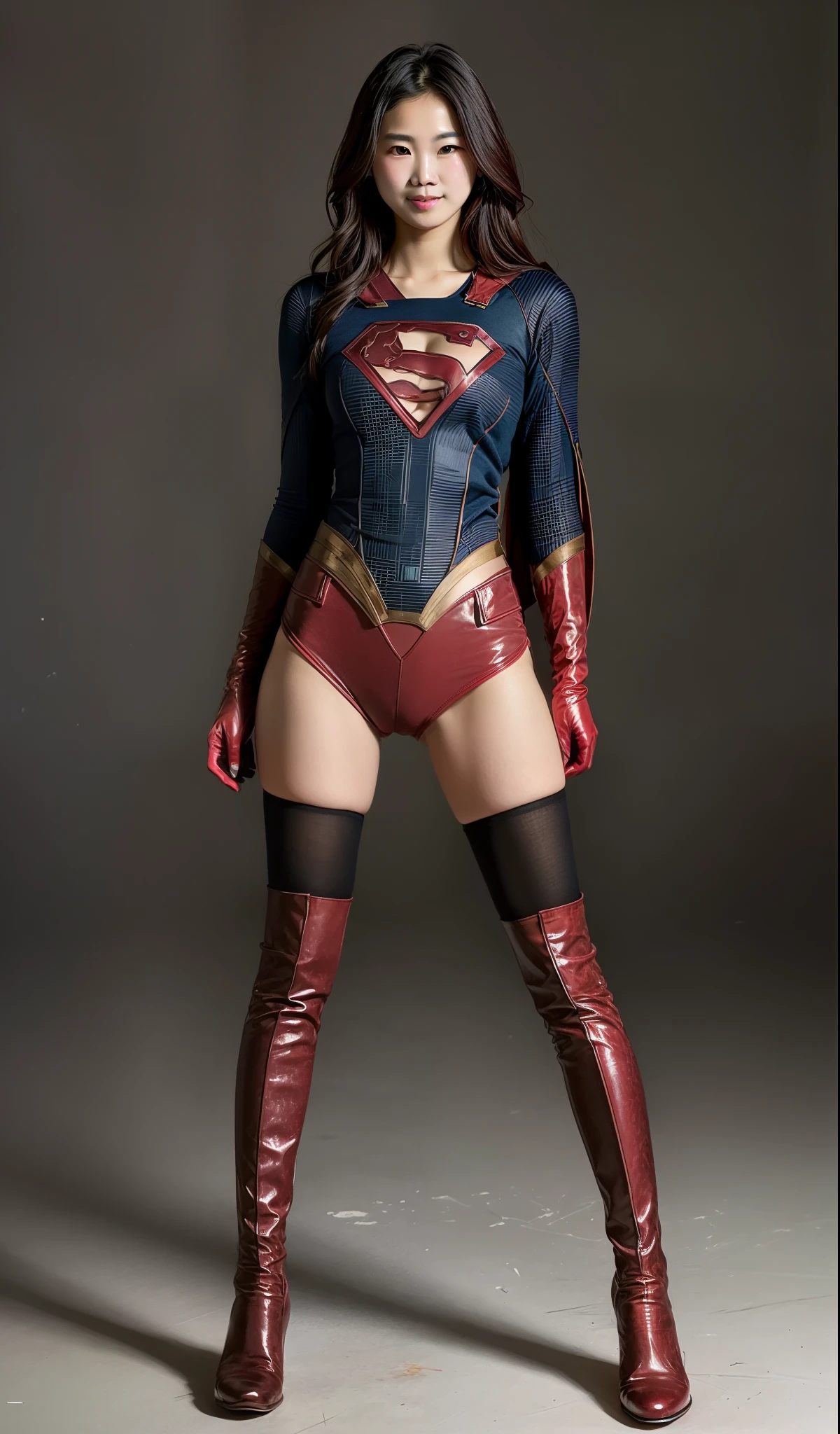 No background、Are sleeping、lying back on、(((Wear black tights on your beautiful legs.)))、(((Grow legs、tall、Legally express the beauty of your smile)))、((((Make the most of the original image)))、(((Supergirl Costume)))、(((beautiful hairl)))、(((Suffering)))、(((Feet must necessarily be worn with black tights)))、(((You need to wear red boots)))、((Top image quality、8K))、((top-quality、8K、masterpiece:1.3))、(((Keep Background )))、Crisp focus:1.2、Beautiful woman with perfect body shape:1.4、Slender Abs:1.2、a wet body:1.5、Highly detailed facial and skin texture、8K