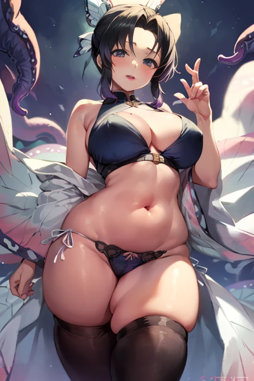 (、Best Quality、masutepiece)、1 Women、very plump body、Thick Thighs、Erottacle Sy alien tacles:1.2)、srestrCoi、Tentaclee entangled all over 、 Red Long Cheongsam、side slits、Colossal breasts、shinny skin、thighs thighs thighs Wearing Lingerie、Troubled face
