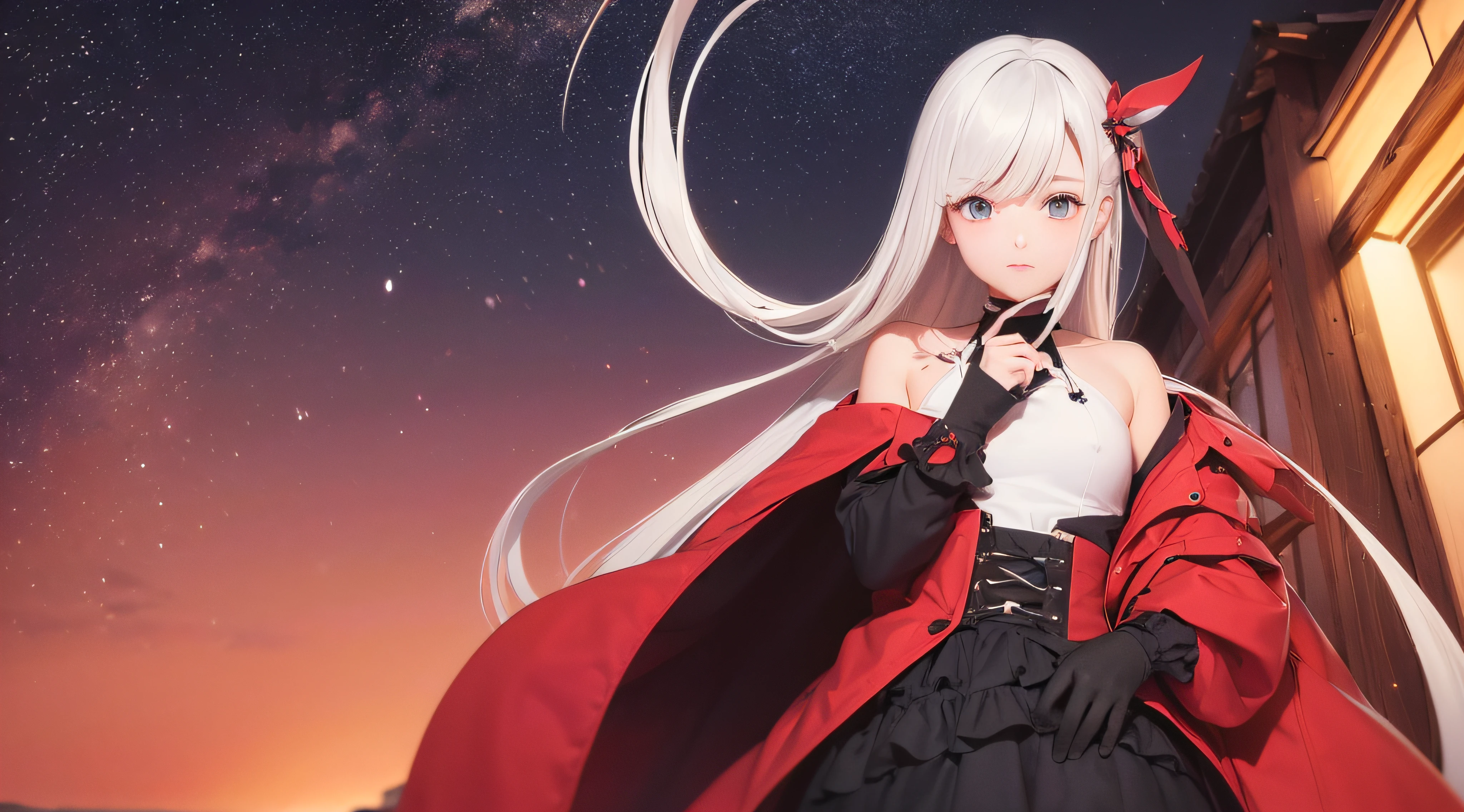 (obra prima) (perfection) (ultrarrealista) (sem defeitos) s de anime com chifres, noite, malvada, olhar sedutor, linda, roupas de couro na cor preta e vermelha, montanhas ao fundo da imagem