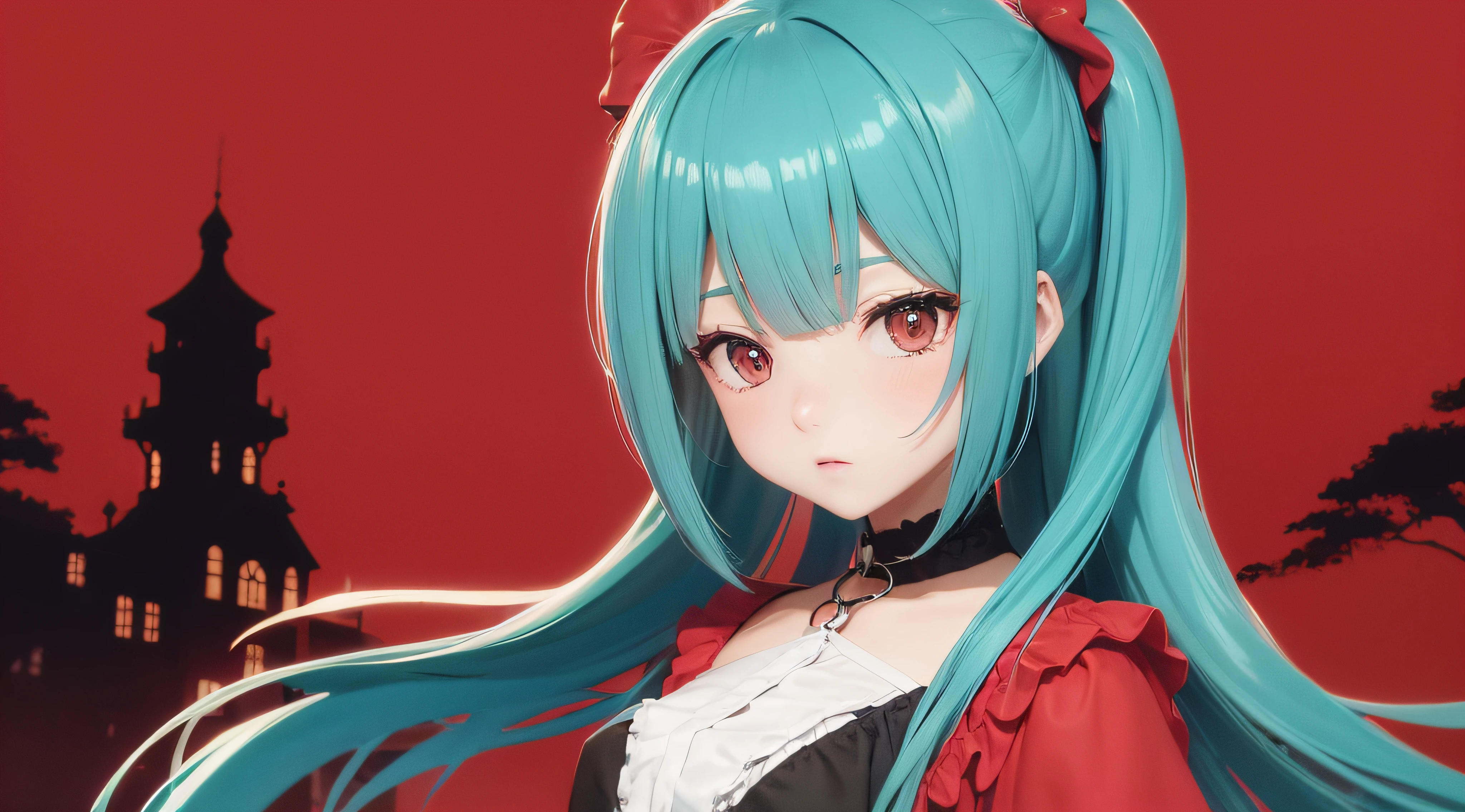 (obra prima) (perfection) (ultrarrealista) (sem defeitos) meninas de anime com chifres, noite, malvada, olhar sedutor, linda, roupas de couro na cor preta e vermelha, montanhas ao fundo da imagem