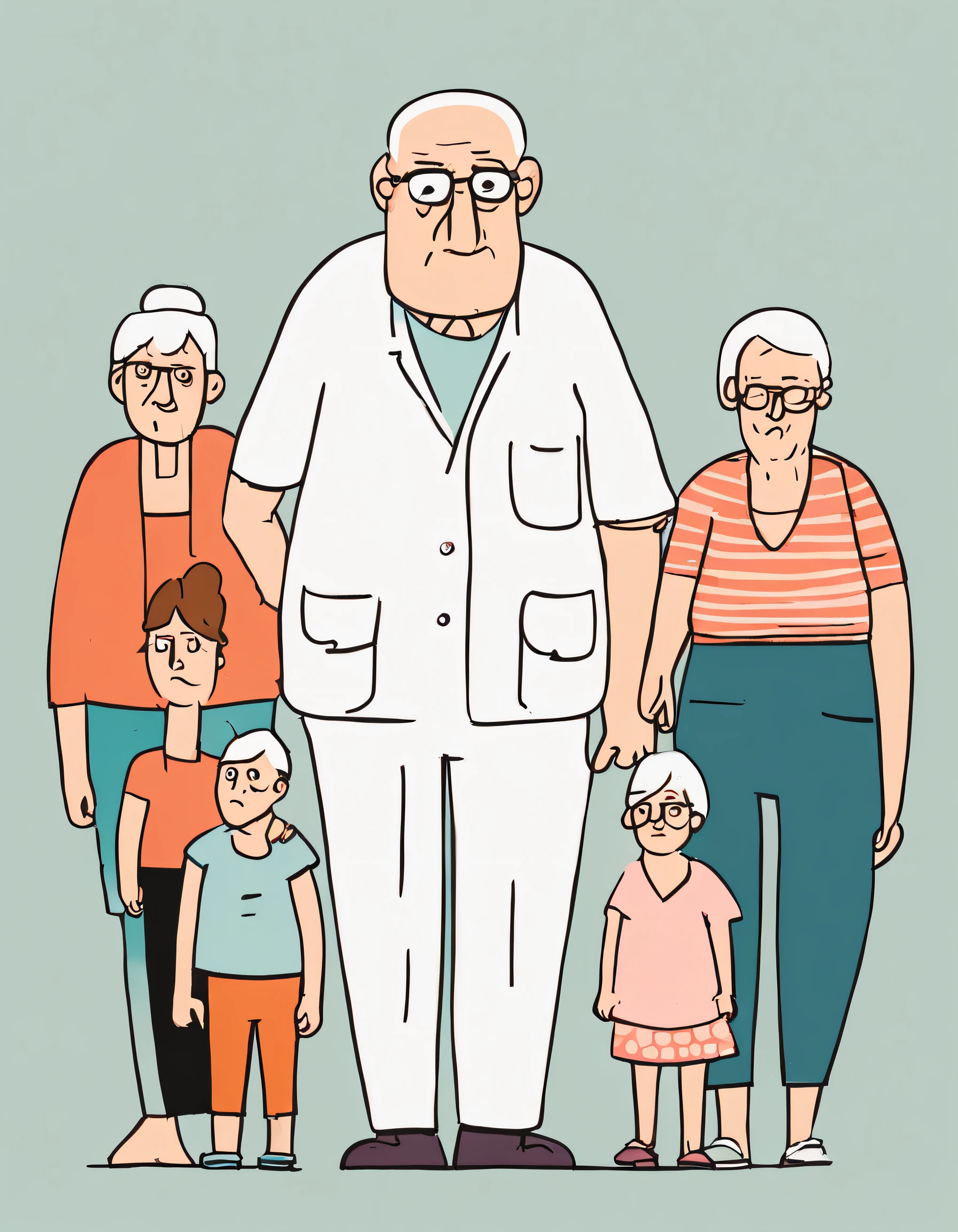 Jean Julian (Jean Jullien) styled, character concept design, grampa,Grandmother,daddy,mother with big breasts,The daughter,Son,