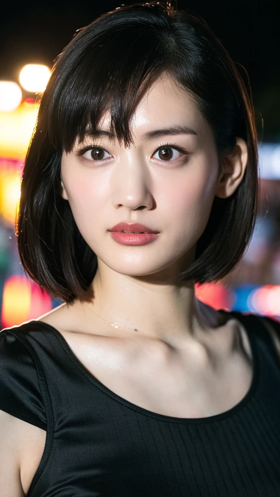 One Girl, (strapless micro bikini:1.4), 
(RAW Photos, highest qualthaty), (Realistic, Realistic:1.4), Tabletop, 
Very delicate and beautiful, Very detailed, 2k wallpaper, wonderful, In detail, Very small breasts、Small breasted girl、
Very detailedな CG Unthaty 8K 壁紙, Very detailedな, High resolution, Soft Light, 
Beautiful detailed girl, Very detailedな目と顔, Beautiful and sophisticated nose, Beautiful details, Cinema Lighting, 
Winter Night View, Illumination of the street trees at Roppongi Hills, that&#39;that&#39;it&#39;s snowing,
Perfect Anatomy, Slender body,Short Bob Cut, bangs, View your viewers,