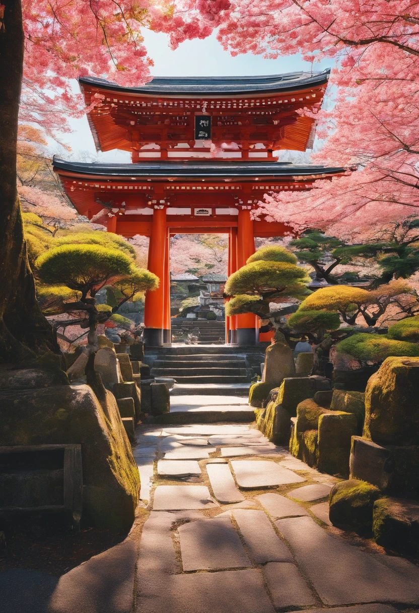 (best quality,4k,8k,highres,masterpiece:1.2),ultra-detailed,(realistic,photorealistic,photo-realistic:1.37),Fushimi Inari Kyoto Japan,traditional Japanese architecture,paramount red torii gates,serene atmosphere,captivating shrine,centuries-old cultural treasure,famous for its spiritual aura,flickering lanterns,meticulously carved stone fox statues,peaceful trails lined with mystical cherry blossom trees,vibrant color palette,stunning sunrise casting a warm golden glow on the shrine's grounds,soft rays of sunlight filtering through the dense forest,tranquil reflection ponds,whispering sounds of rustling leaves,visitors dressed in traditional kimono,breathtaking panoramic view of the city from the top,narrow stone paths leading to hidden shrines,ancient wooden structures with intricate details,calming scent of incense wafting in the air,serendipitous encounters with friendly deer,wandering through the gates into a world of ancient spirituality,captivating blend of nature and culture