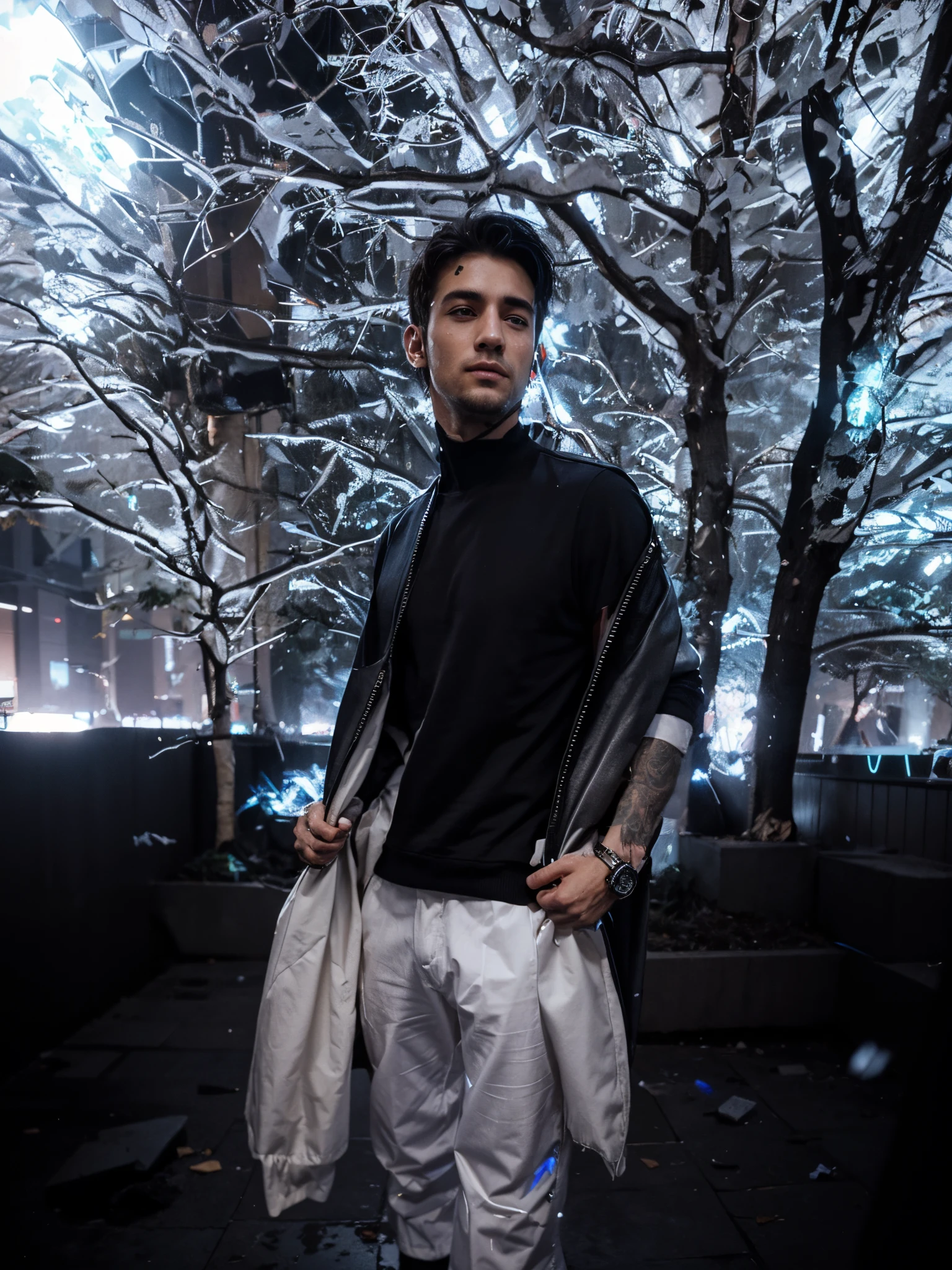 Change background cyberpunk handsome boy. Realistic face, 8k, ultra realistic,