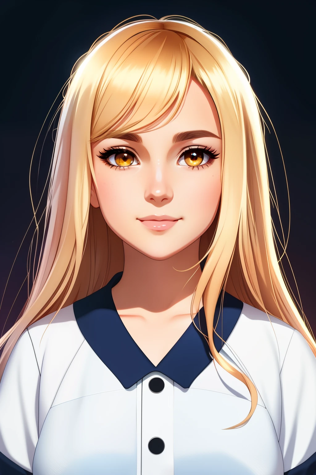 uo,flat vector art,ABBA singer,cute woman,beautiful anime style woman,Natalie Portman,brown eyes,smiling,Blonde hair,,flat colors,cute head,wide angle,looking at camera,front view, clean detailed faces, intracate clothing, analogous colors, glowing shadows, beautiful gradient, depth of field, clean image, high quality, high detail, high definition, Luminous Studio graphics engine, cute face, ,Studio Ghibli, trending on ArtStation, trending on CGSociety,