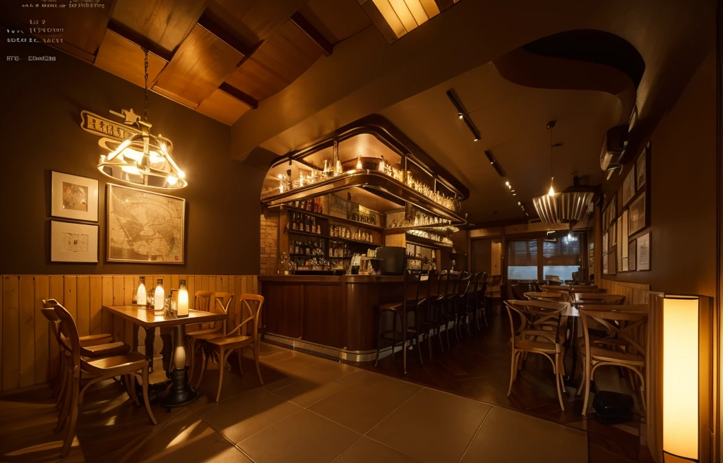 Bar, pub, coffee shop, night, lamp lighting