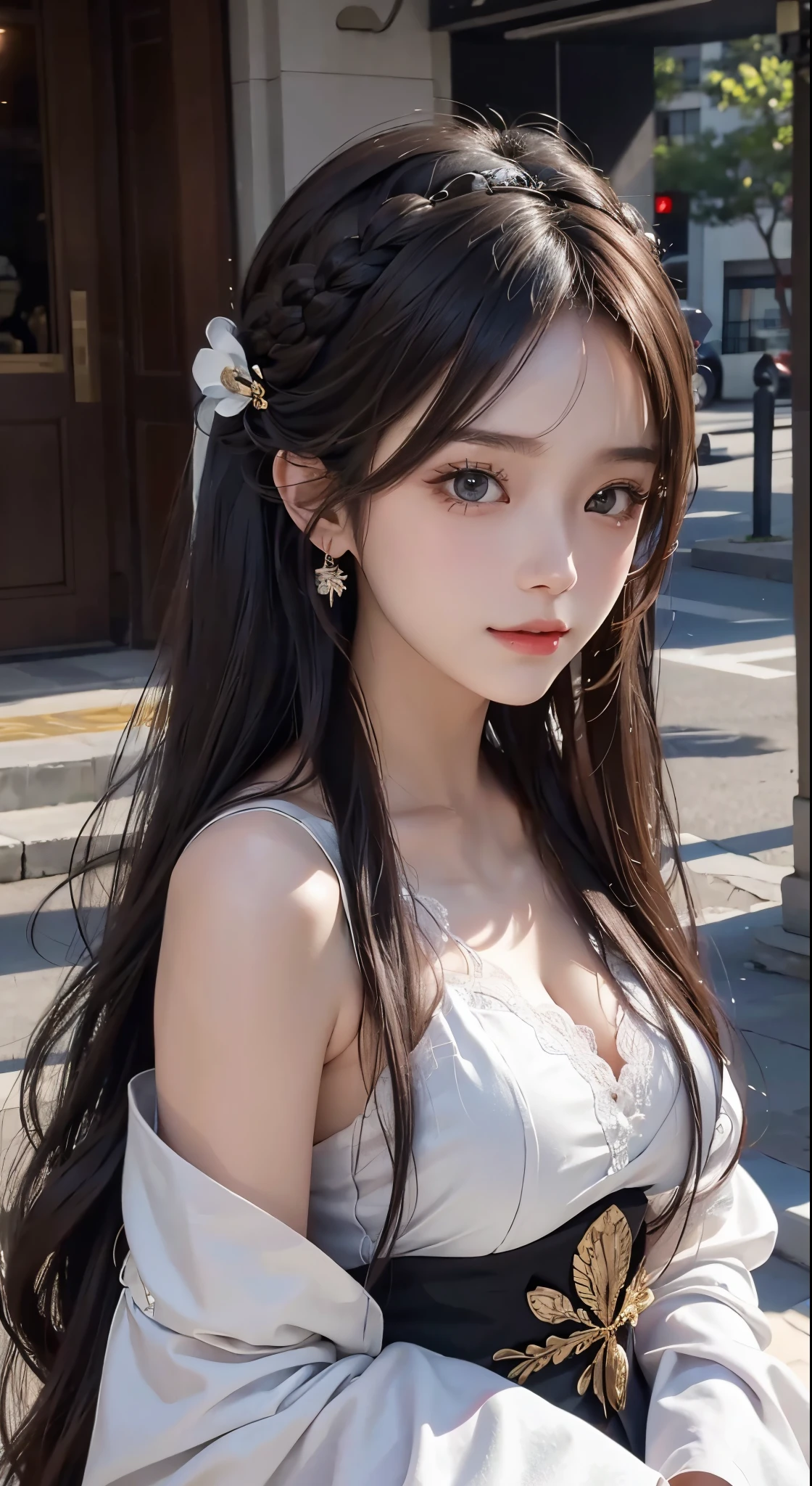 masterpiece, The highest image quality, hightquality, beautiful a girl, japanes, Japan schoolgirl, Popular Korean Makeup, detaileds, Swollen eyes, A detailed eye, Detailed skin, Beautiful skins, 超A high resolution, (现实:1.4), very extremely beautiful, Slightly younger face, Beautiful skins, slender, (A hyper-realistic), (illustratio), (hight resolution), (8K), (ighly detailed), (The best illustrations), (beautifully detailed eyes), (ultra-detailliert), (wall-paper), (详细的脸), looking at the viewers, finely detail、A detailed face、pureerosfaceace_v1、A smile、Looking straight ahead、Looking straight ahead、angle from waist up、photos realistic、Bright lighting、profetional lighting、bionde、length hair、Dark abandonment、Big Red Moon、Gorgeous red and black dress、A MILF、Kiss Shot