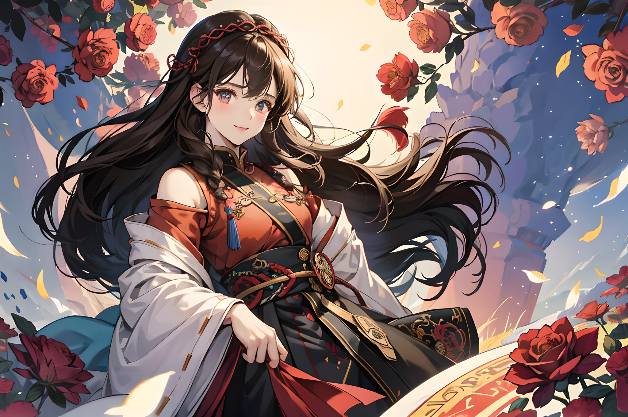 Anime girl with long hair and red dress holding a sword - SeaArt AI