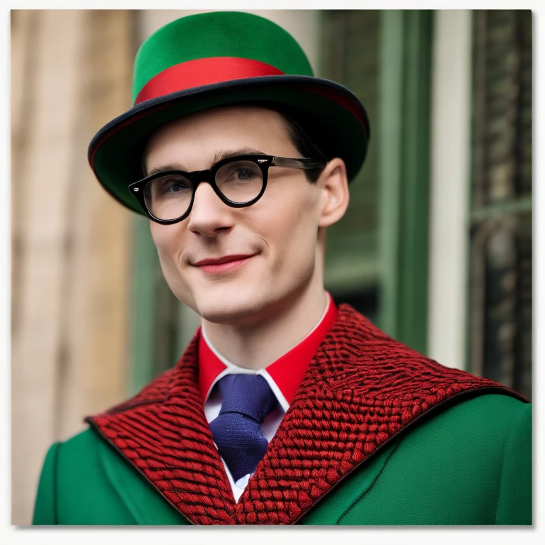 Ed is tall with neat black hair, glasses, wears a green suit, wears a bowler hat, famously portrayed by Cory Michael Smith,Batman,Ed is tall with neat black hair, glasses, wears a green suit, wears a bowler hat, famously portrayed by Cory Michael Smith,face,photo