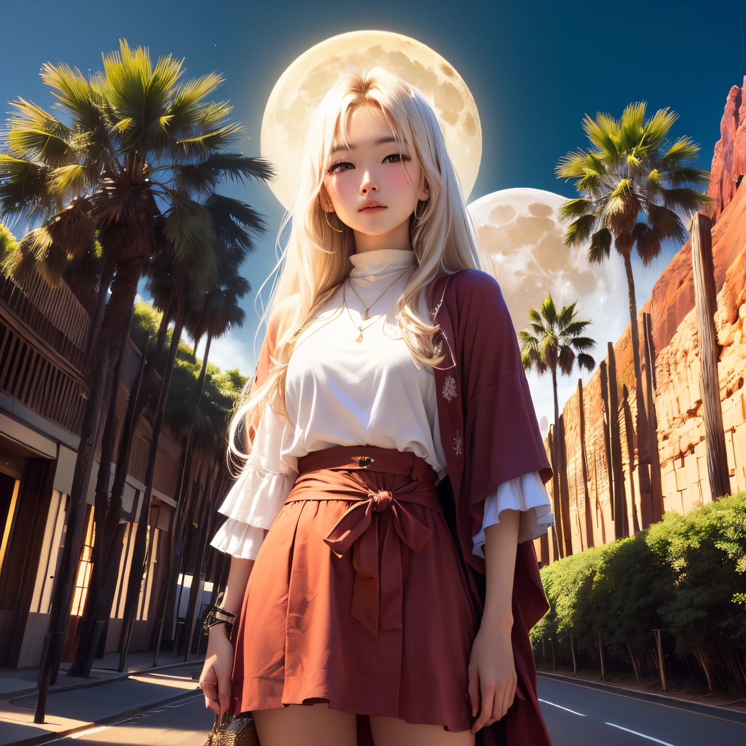 fullmoon、Ayers Rock、Palm trees、white wolf