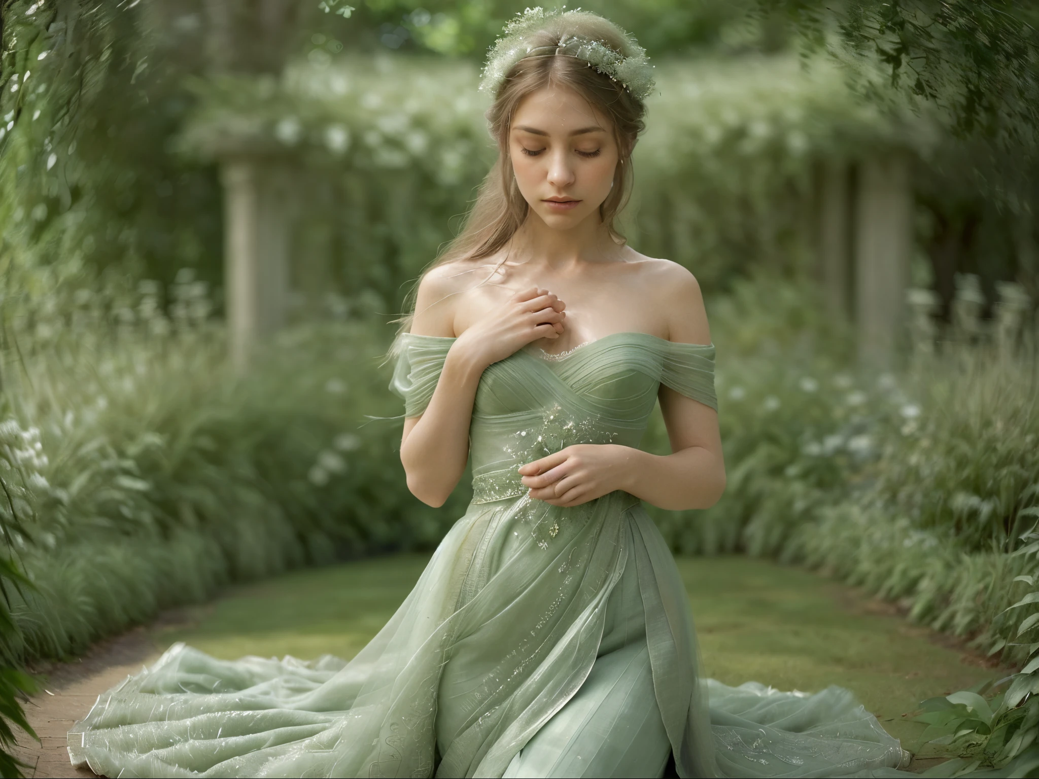 Incorporating a mesmerizing blend of subtle hues, a faint greenish tinge enhances the central subject, softly infusing it with a delicate hint of verdant allure. This breathtaking image, captured with unparalleled skill in a masterfully executed photograph, showcases the captivating essence of the subject's ethereal beauty. The image carefully highlights the intricate details and subtle complexities, emphasizing the expert craftsmanship it exhibits. With its impeccable clarity and composition, this marvelous work immerses viewers in a vivid exploration of the subject's enchanting charm, leaving an indelible impression of elegance and sophistication.