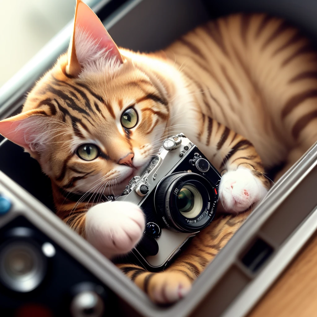 Cat holding a film camera