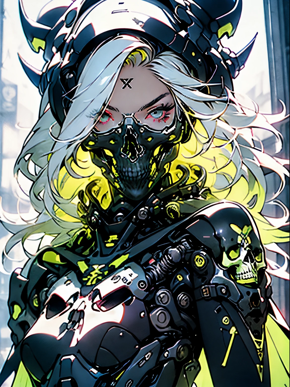 milf, perfect face, Beautyfull eyes, lingerie armor, skull armor, armor dark, Whole body, walking in chaotic world