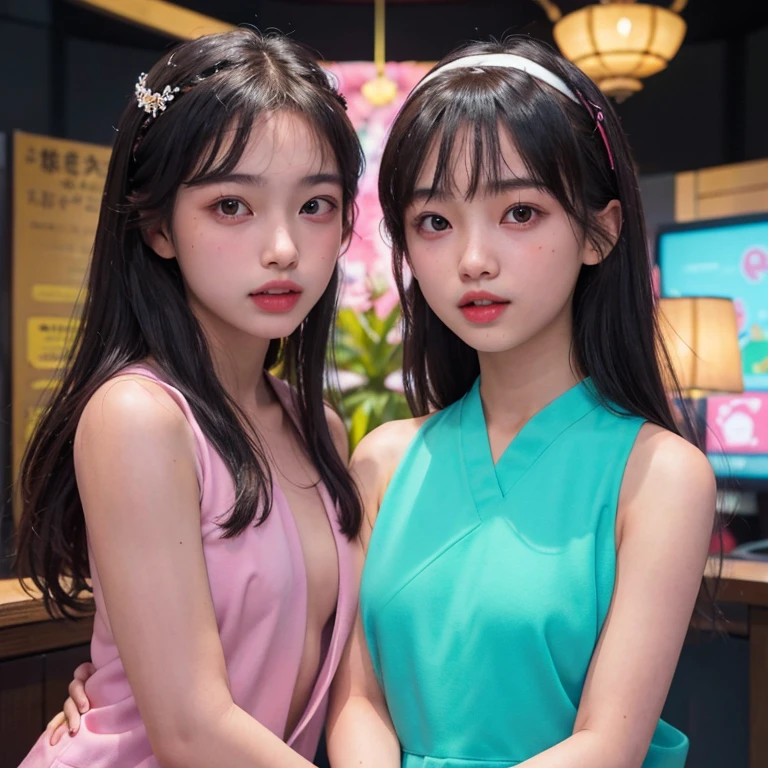 masutepiece, Best Quality, One girl, (Beautiful Girl:1.3), (15 years old:1.2), Very fine eye definition, (Symmetrical eyes:1.3), NSFW, (Naked、Cute sleeveless:1.5), Beautiful breasts and parted bangs, Black hair, Upper teeth、double tooth、