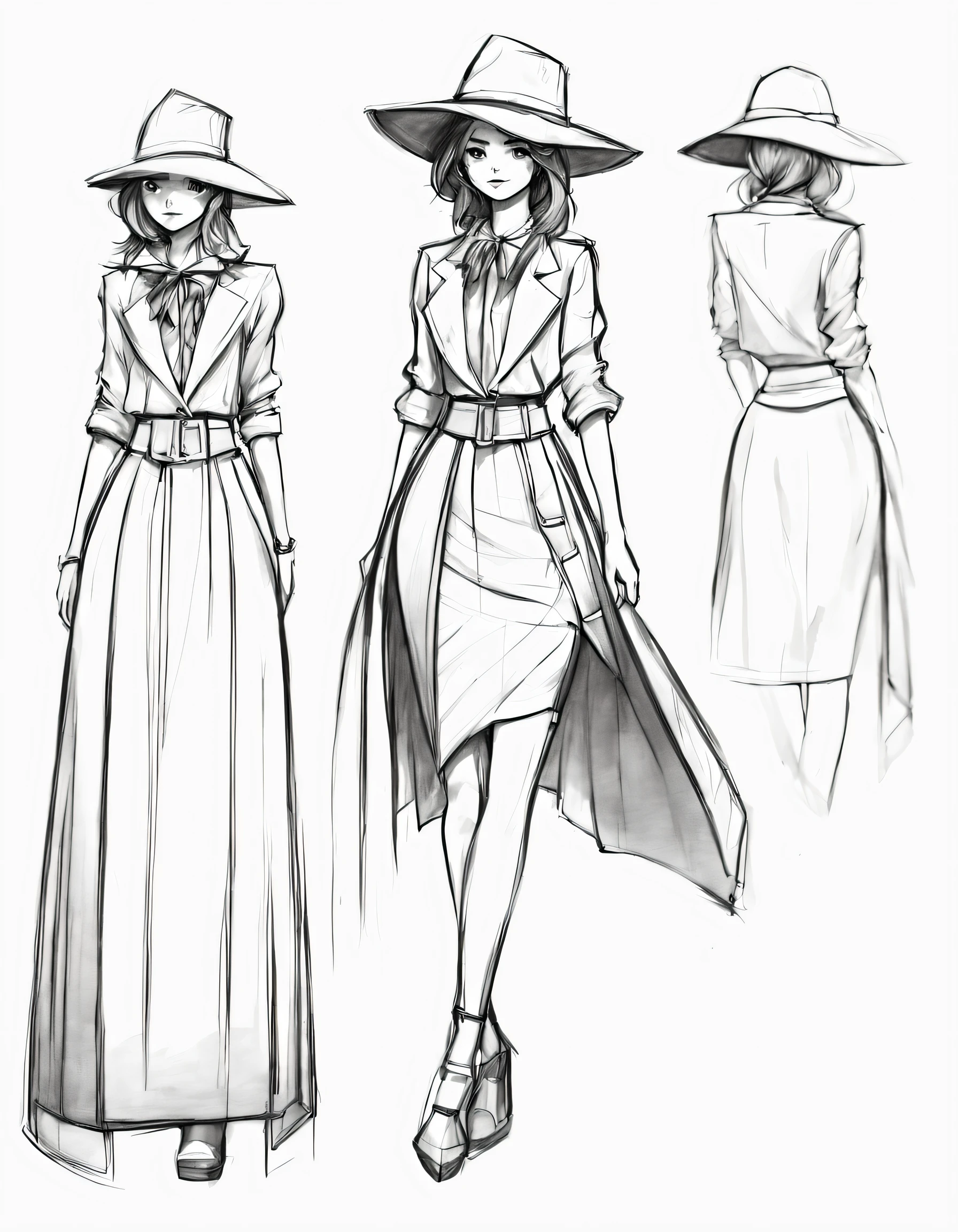 character concept design, line art,clothing design sketch,Skirt high quality illustration,meticuloso,pencil drawing,pen painting,